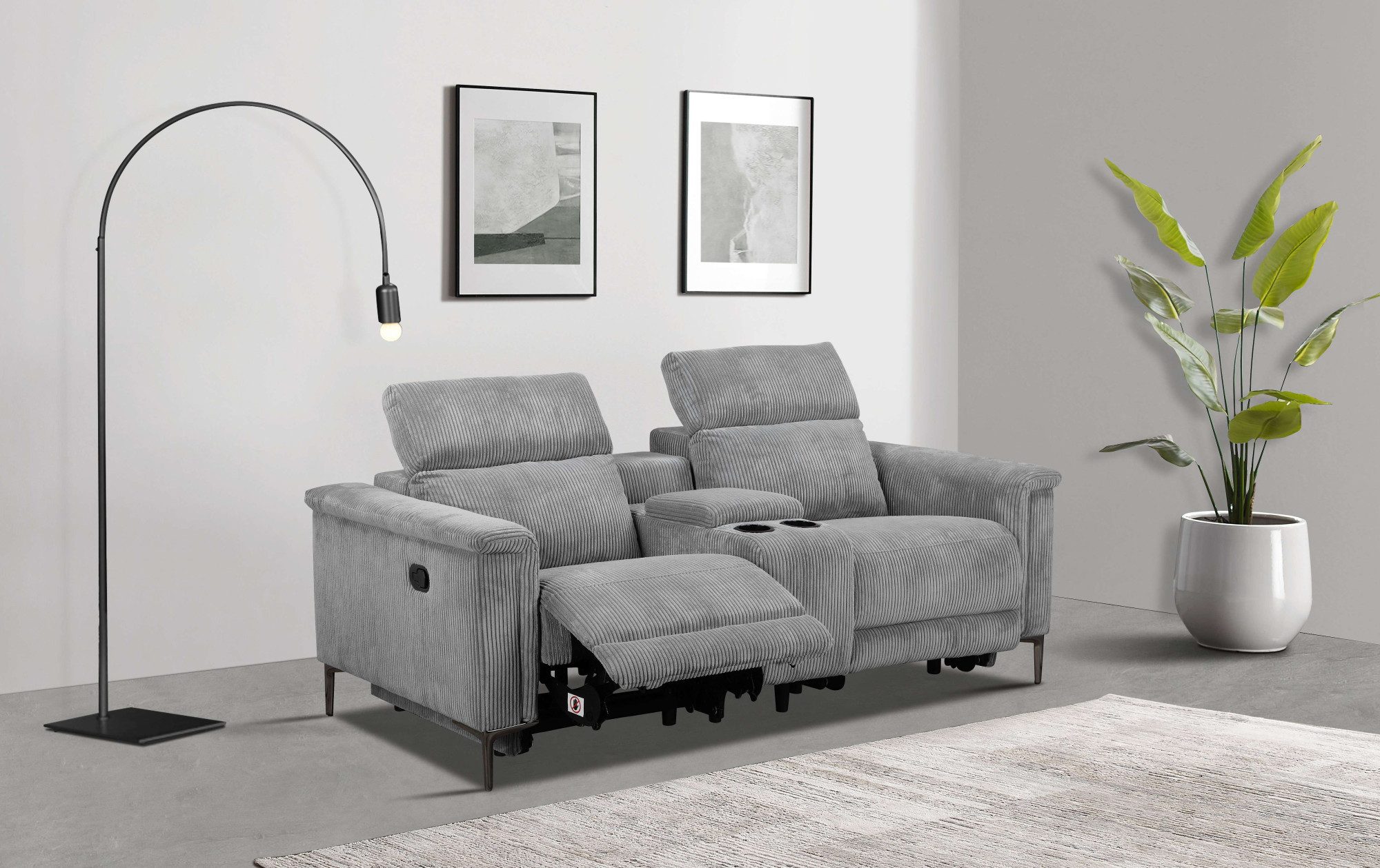 Places of Style 2-zitsbank Lund in cord, 2-zits bioscoopbank, tv-fauteuil, multimedia-sofa, USB-A met elektrische of handmatige relaxfunctie,