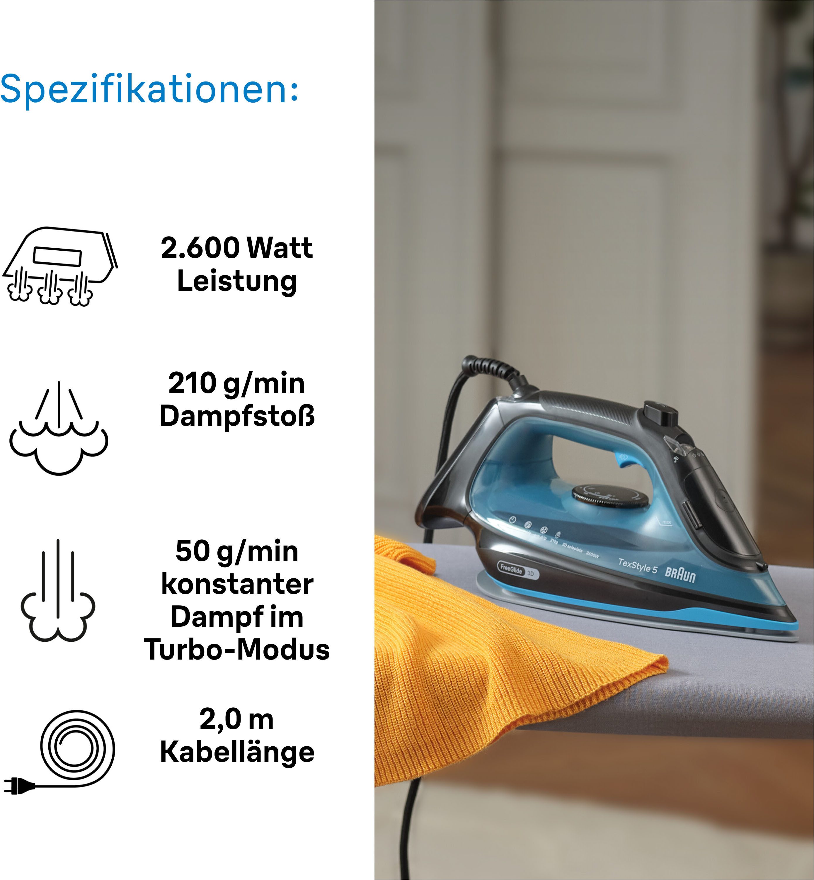 Braun Stoomstrijkijzer TexStyle 5 SI 5256 BL