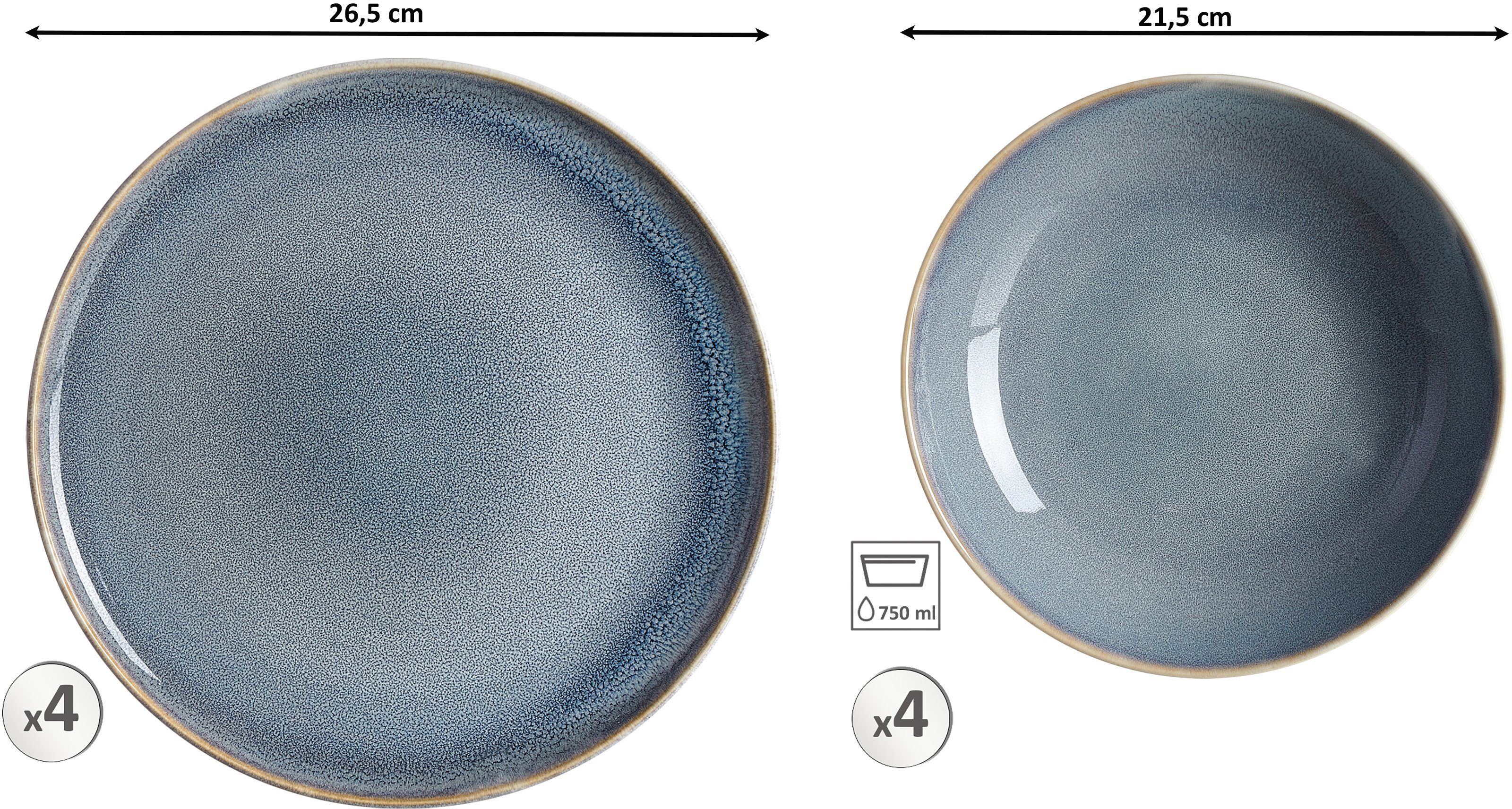 Ritzenhoff & Breker Eetservies Bordenset, Serviesset Skagen Ston Reactief glazuur, 8 delen, voor 4 personen (set, 8-delig)