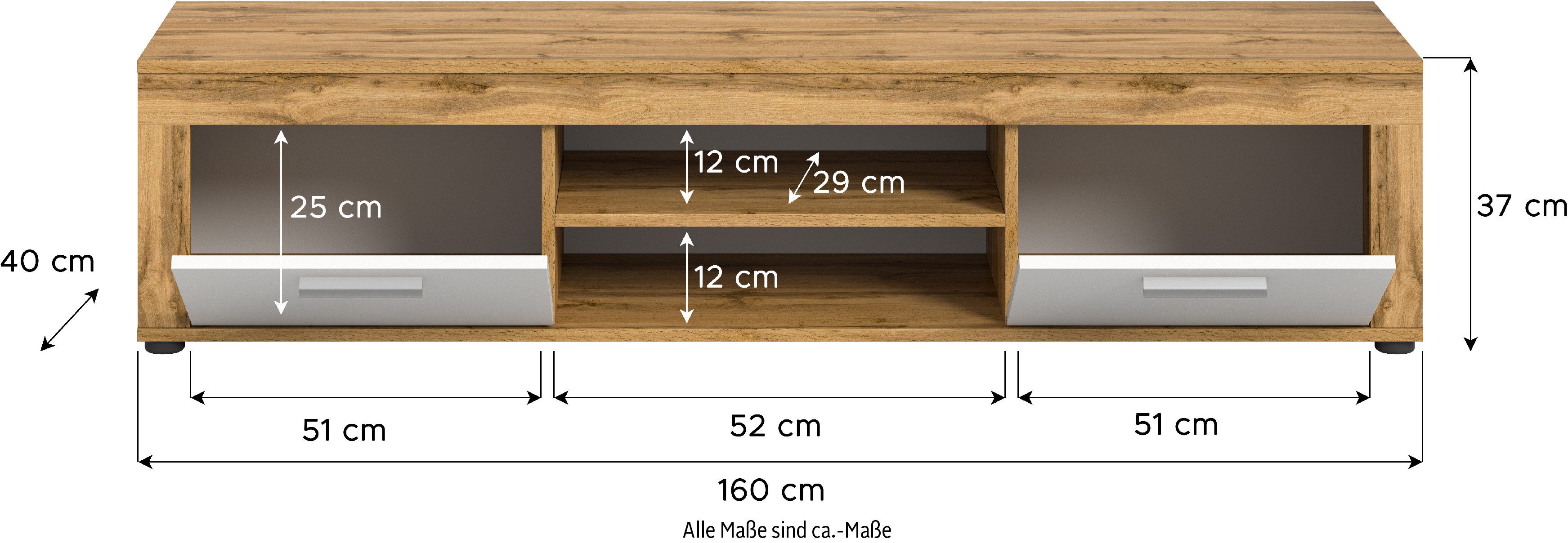 INOSIGN Tv-meubel Aosta, breedte 160 cm, in verschillende kleuruitvoeringen met 2 kleppen en 2 open vakken, tv-bord, mediabord, tv-meubel
