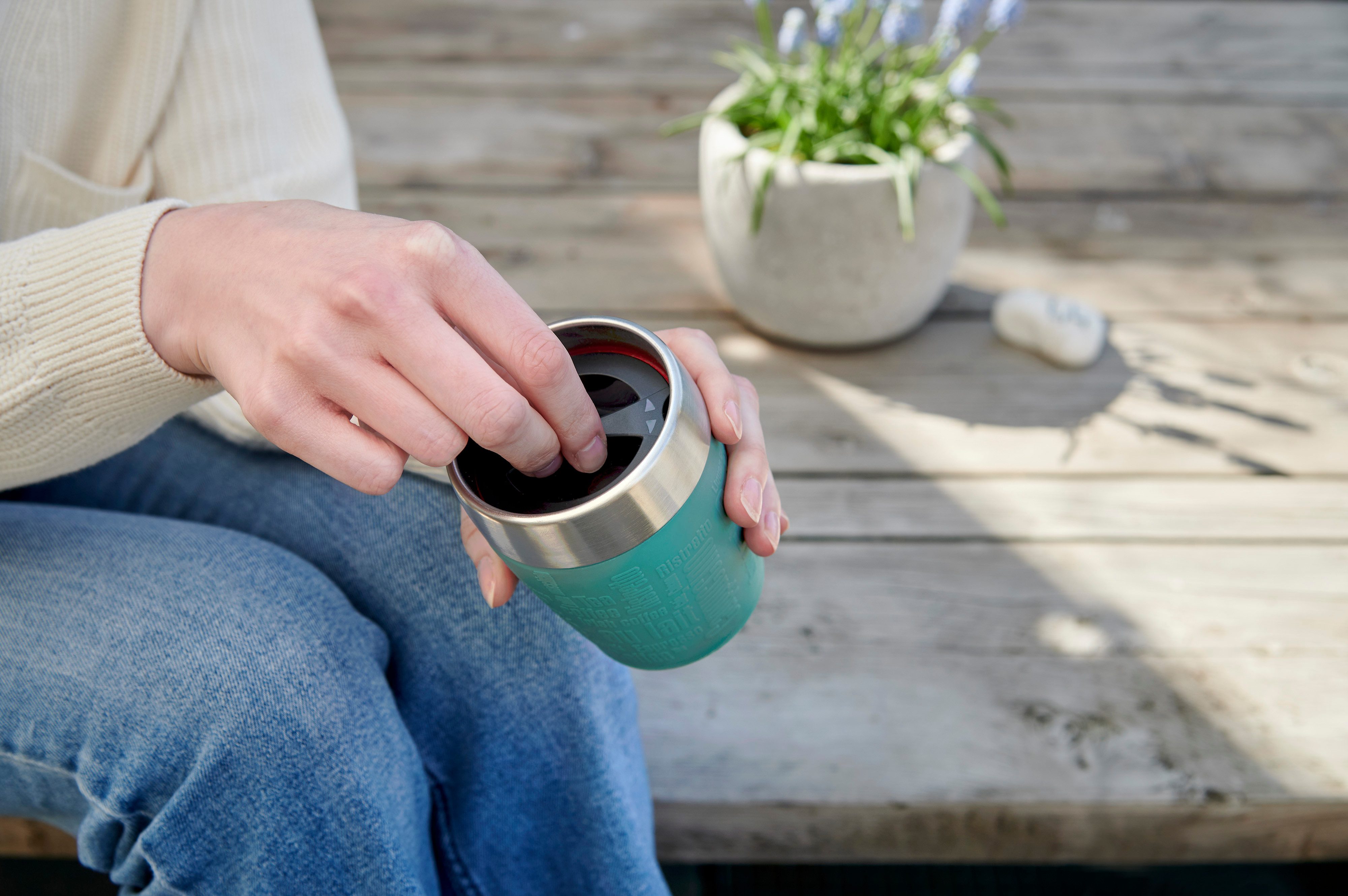 Emsa Thermosbeker Travel Mug 0,2 liter, roestvrij staal, drink- en ijsbeker, rubberen manchet (1-delig)