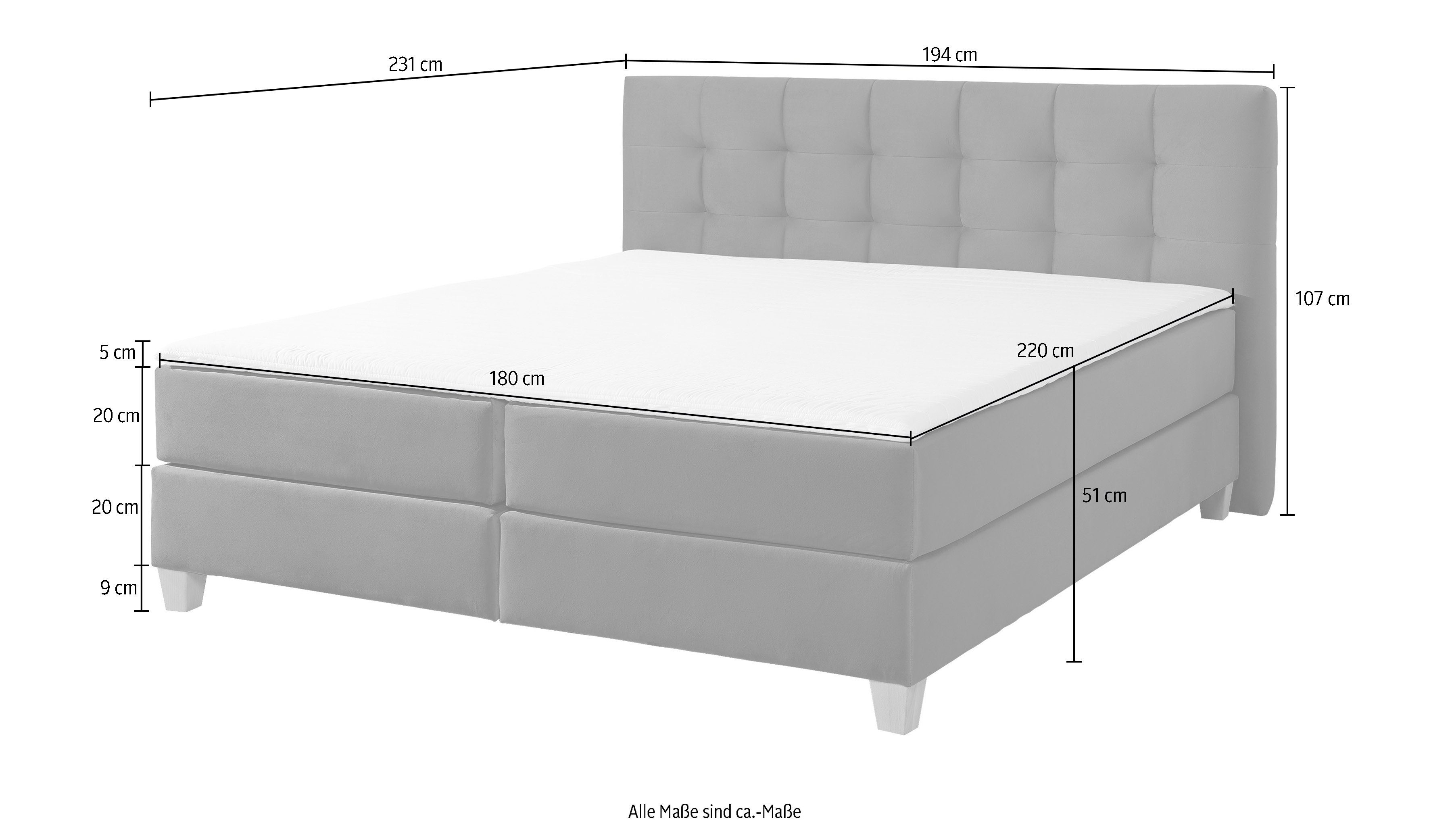 Home affaire Boxspring Moulay incl. topmatras, in extra lang 220 cm, 3 hardheden, ook in h4