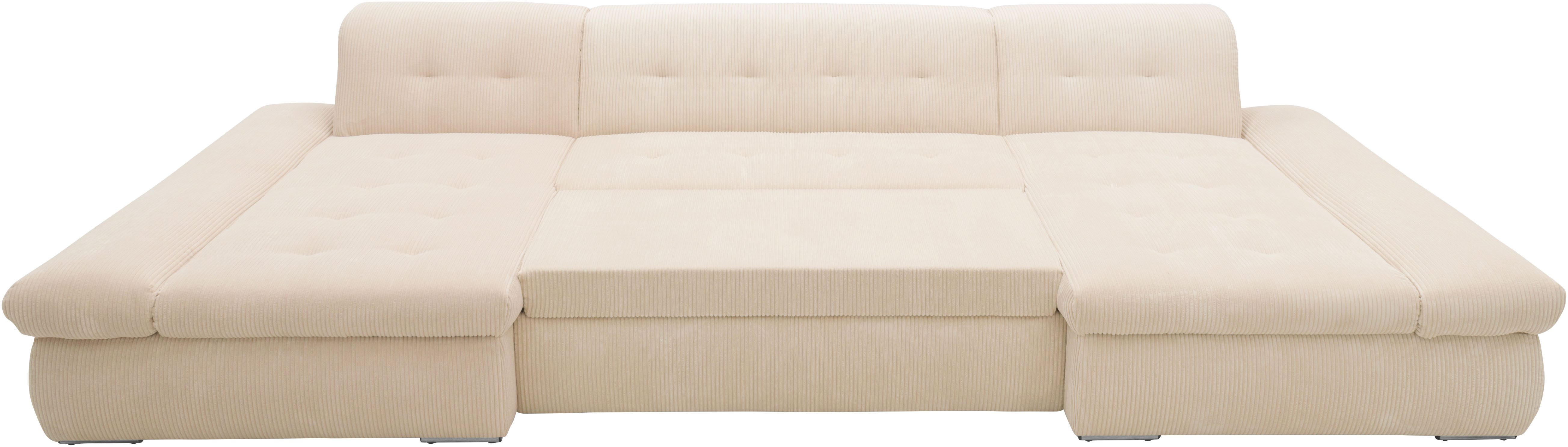 DOMO collection Zithoek Moric optioneel met slaapfunctie en armleuningsverstelling, XXL U-vorm, aan beide zijden met recamière, incl. sierkussen, cord-bekleding