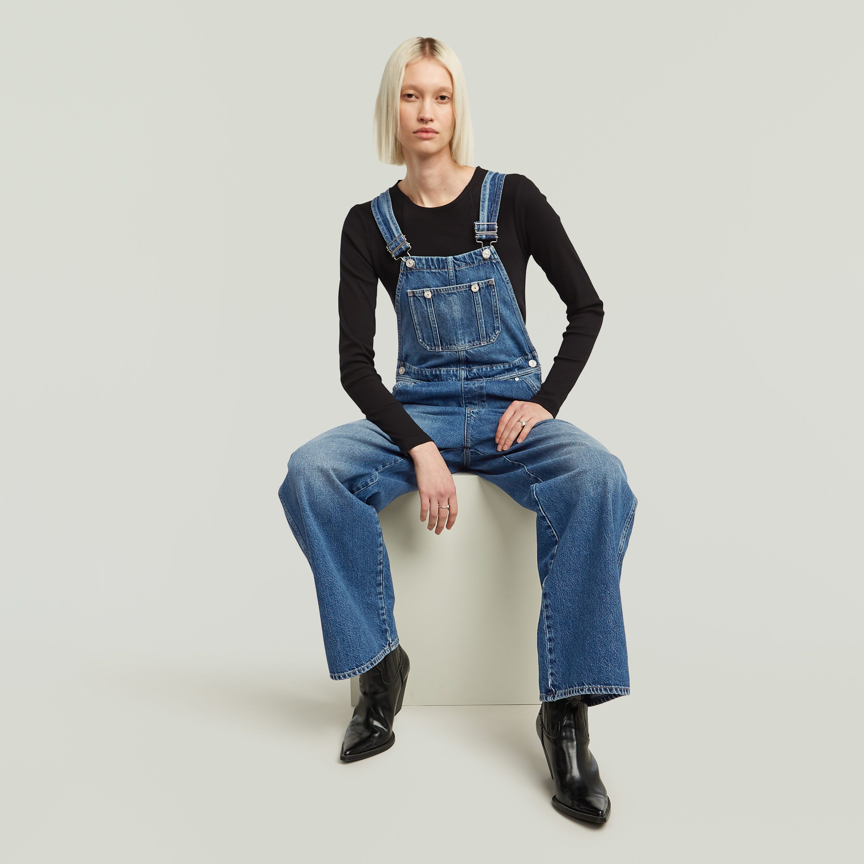 G-Star RAW Tuinbroek Straight Leg Dungaree met knopen aan de zijkanten