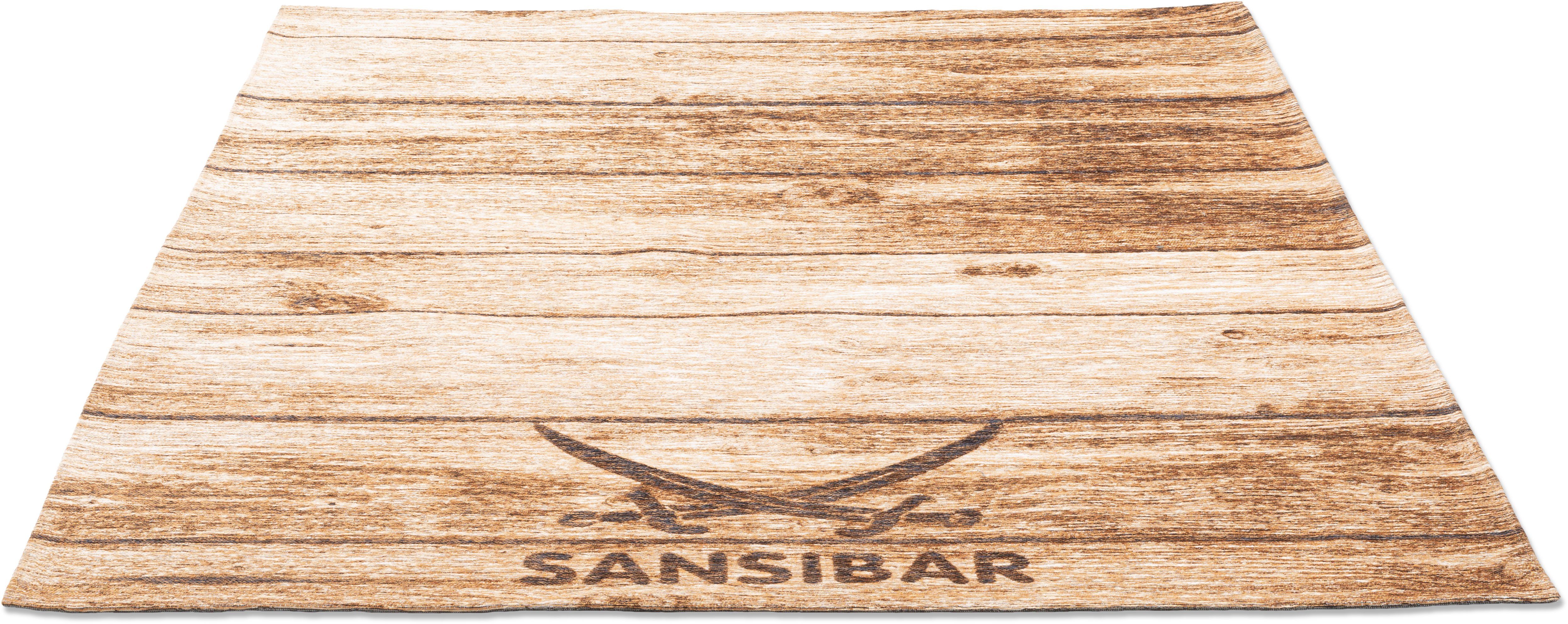 Sansibar Vloerkleed Keitum 009 Vlakweefsel, motief Houten Planken & gekruiste Zwaarden moderne vloerkleden maat 130 cm x 190 cm x 3 mm bruin