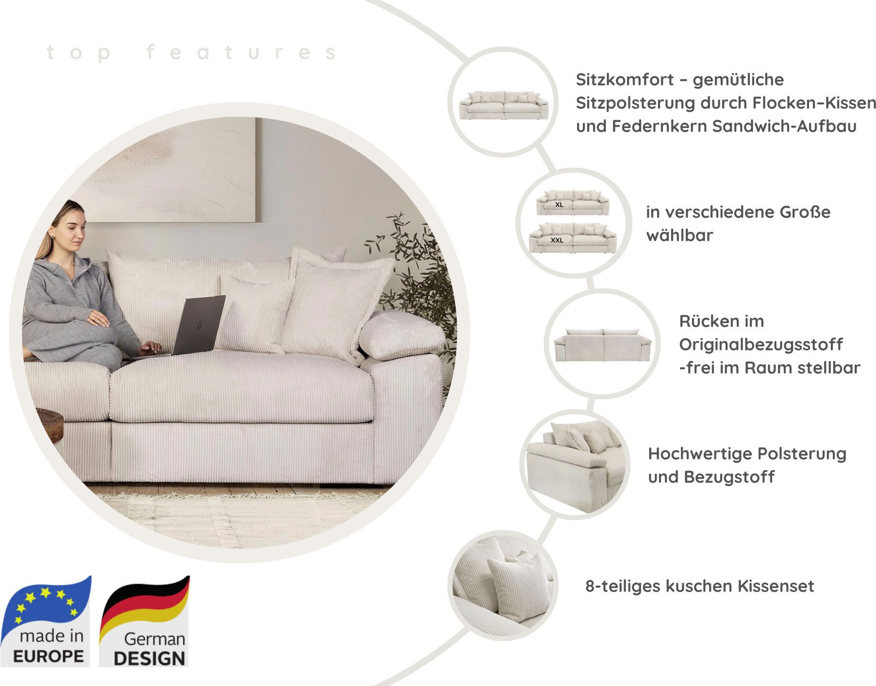 Home affaire Megabank Soft&Cosy XL - breedte 246 cm Mega-bank, in corduroy, met binnenvering