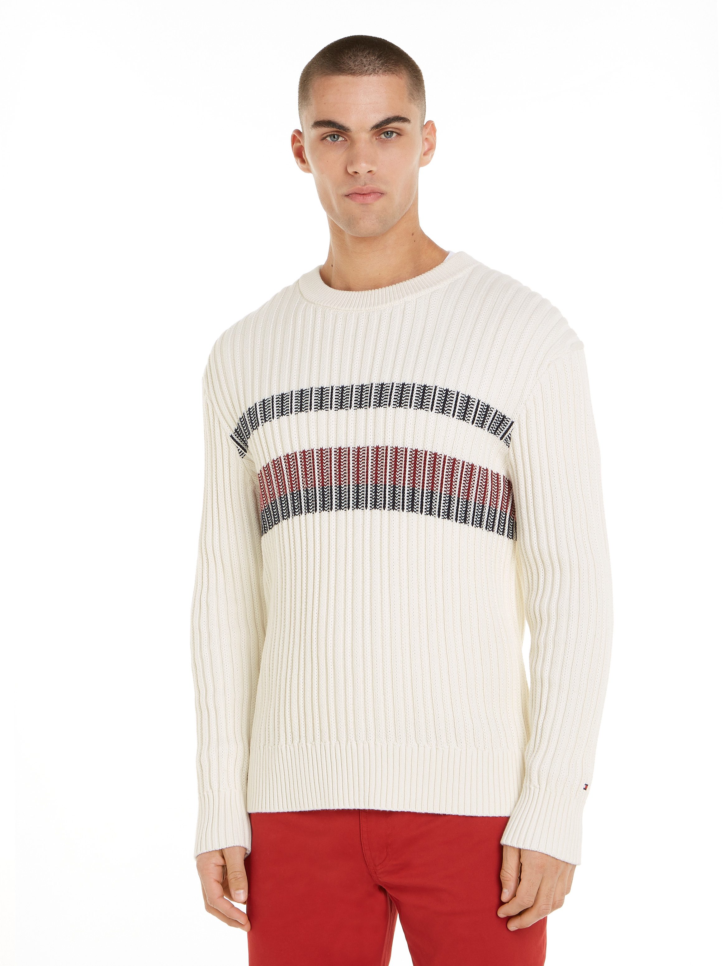 Tommy Hilfiger Trui met ronde hals GLOBAL STRIPE CHUNKY RIB C NK met opvallend color block-ontwerp