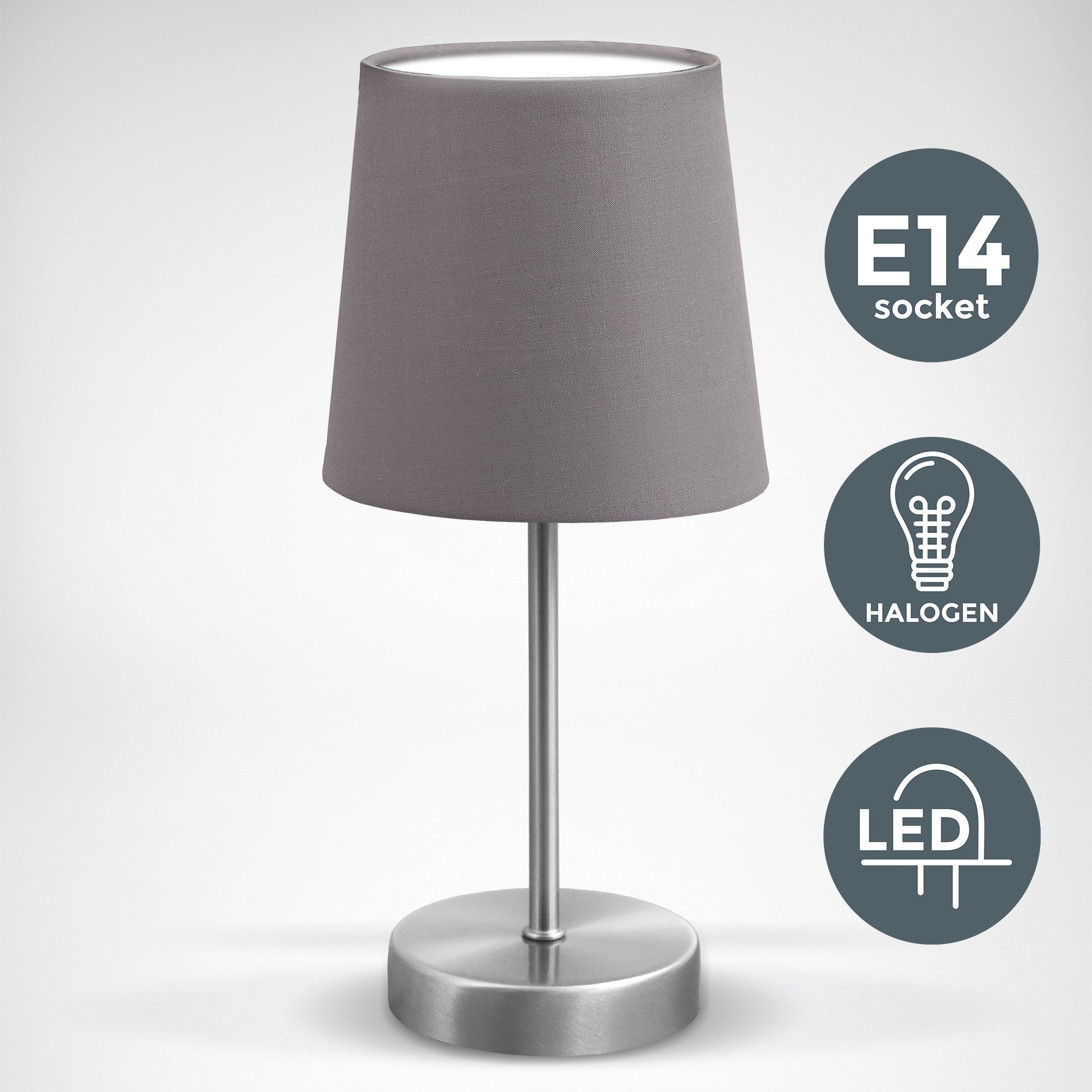 B.K.Licht Tafellamp Tafellamp, stof, nachttafellamp, woonkamerlamp, E14, grijs