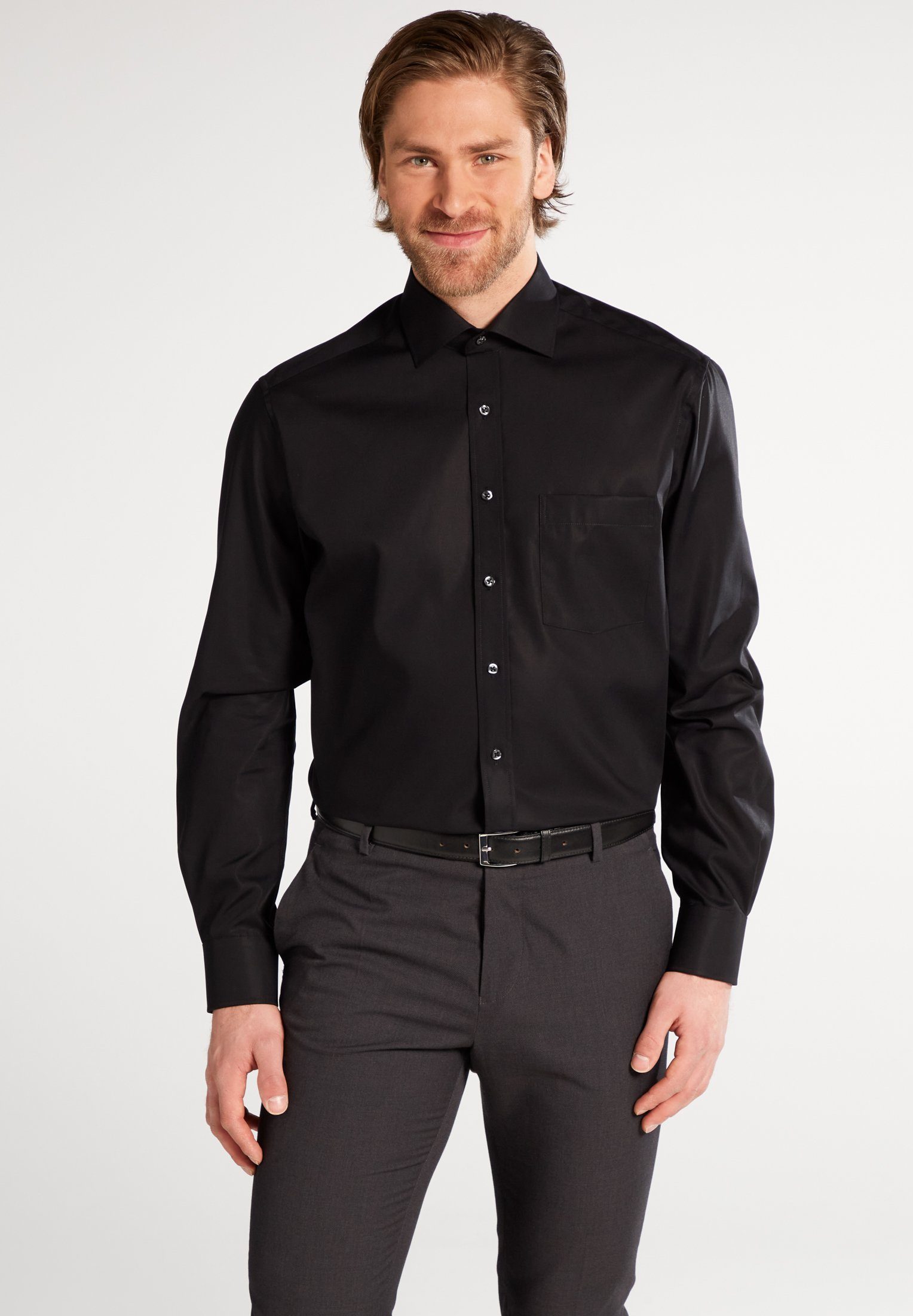 Eterna Overhemd met lange mouwen MODERN FIT NON IRON (strijkvrij) heren overhemden maat 44 zwart