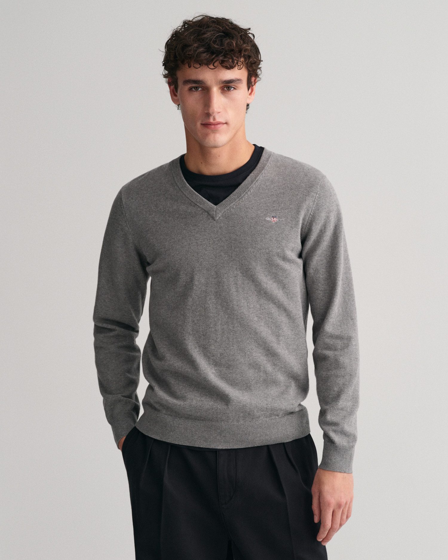 Gant Trui met V-hals CLASSIC COTTON V-NECK Premium brei jersey van zacht 100% katoen, overgangs trui