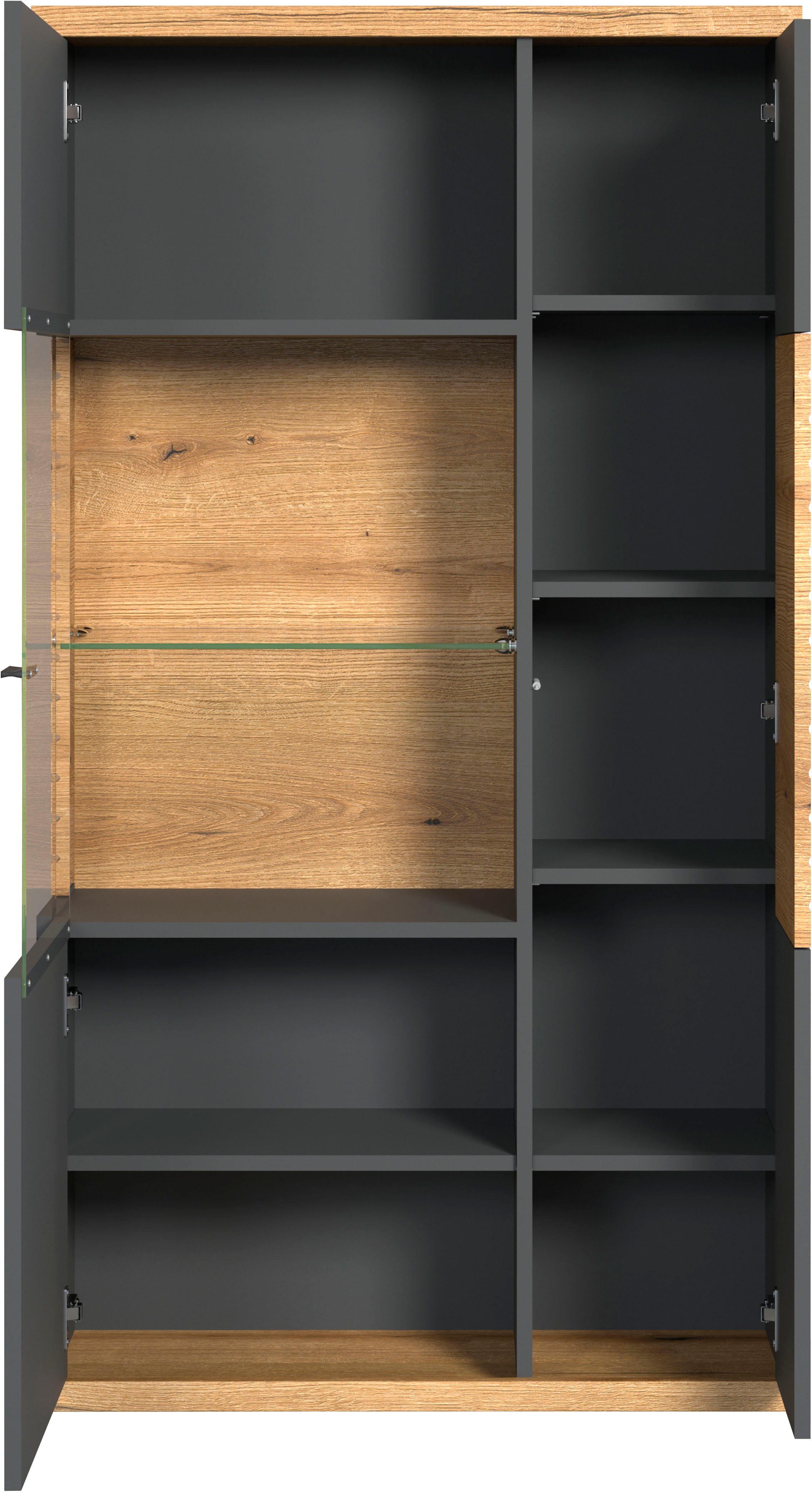 INOSIGN Highboard GALWAY Vitrine in trendy ribbellook met veel opbergruimte - Soft-Close