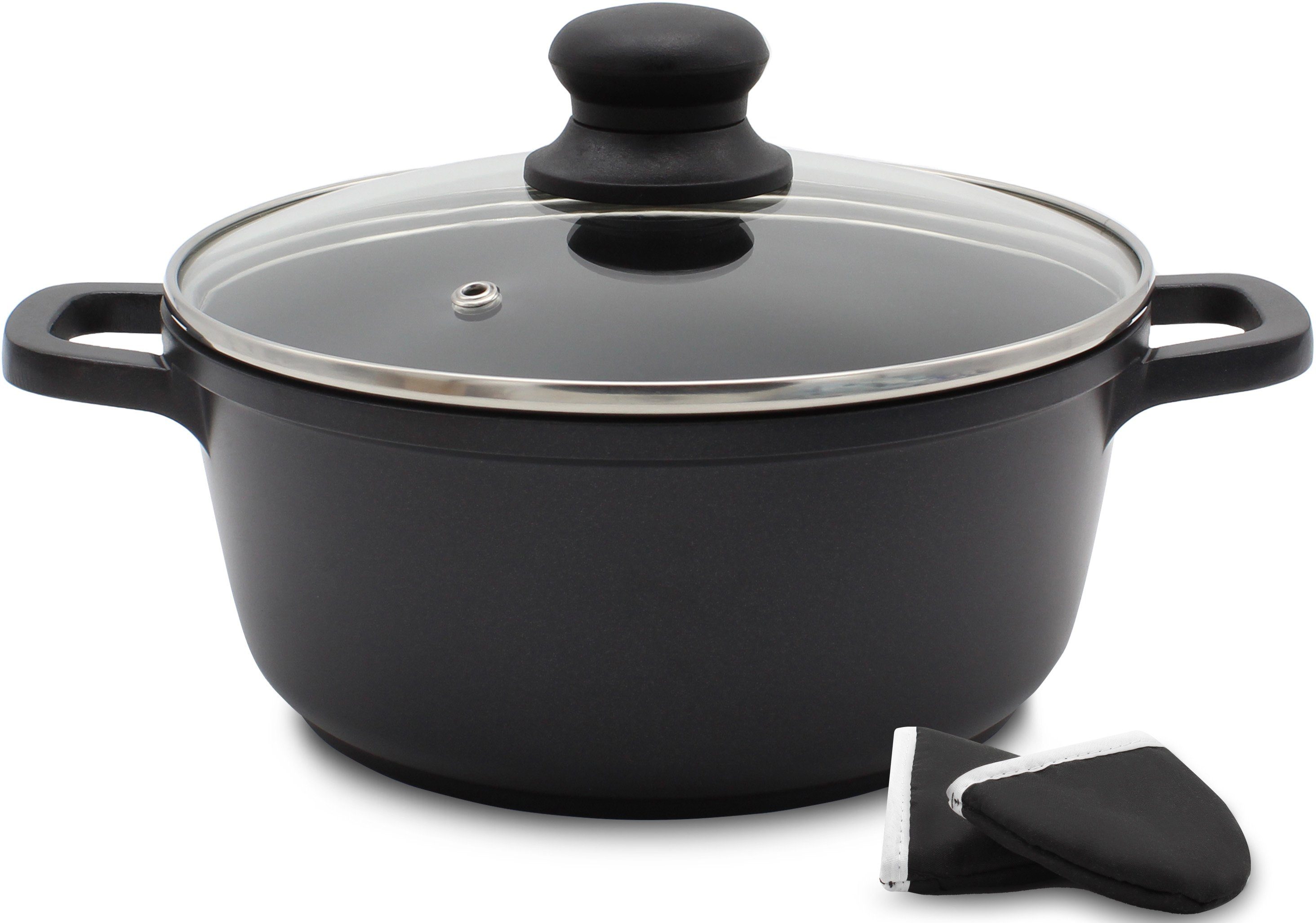 Krüger Braadpan Gietaluminium braadpan met glazen deksel inclusief thermogrepen LEIPZIG braadpannen maat Ø 24 cm x 24 cm x 32,5 cm x 11 cm zwart