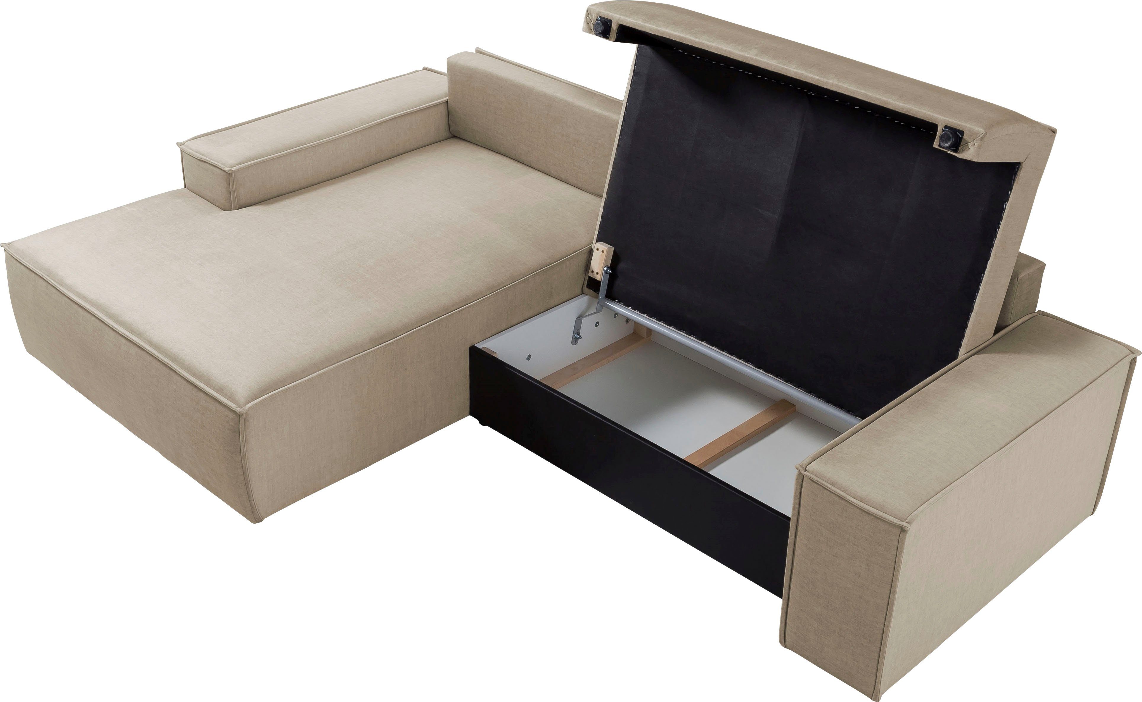 Home affaire Hoekbank SHERWOOD bedbank 267 cm, L-model, Slaapfunctie met bedlade (210x136 cm), cord, vintage, fluweel