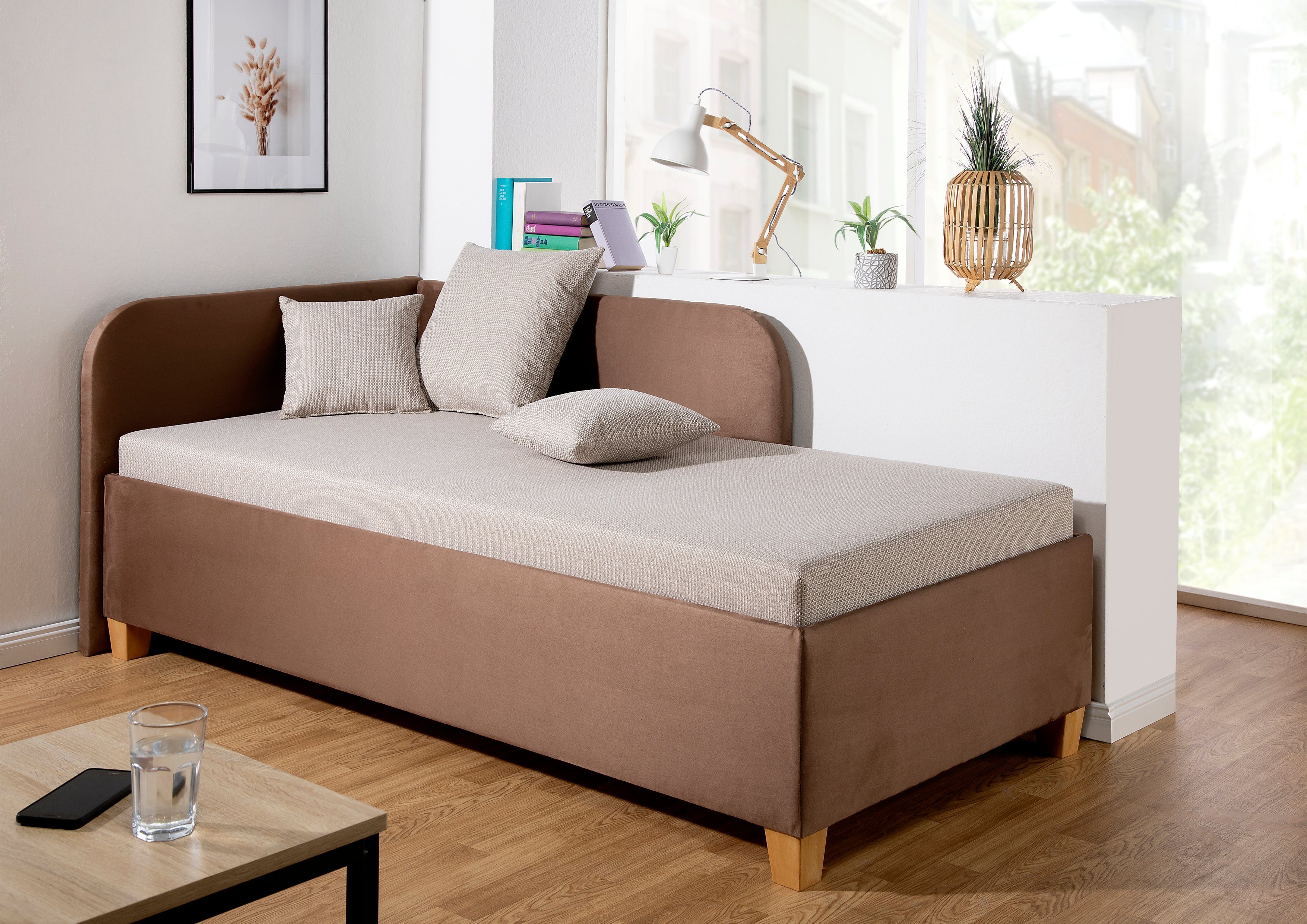 Maintal Bed Aolana met bedkist, in 2 breedten, binnenvering- of bonell-matras ter keuze beige, slaapbanken, 90 cm x 200 cm, Vast