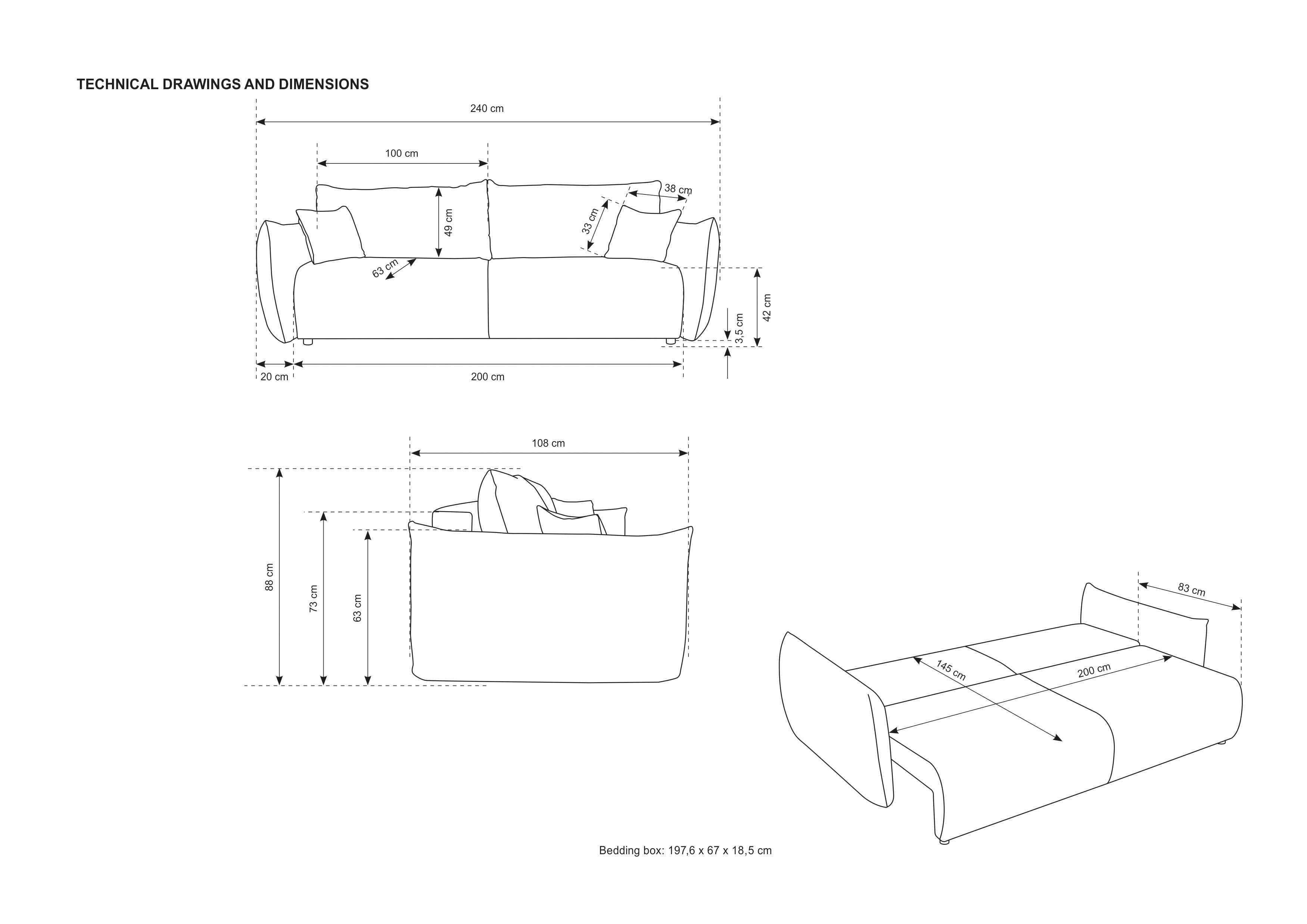 INOSIGN 3-zitsbank MAVAS slaapbank met bedlade ca. 240/108 cm (ligoppervlak 212/145 cm), ribfluweel, chenille, structuur