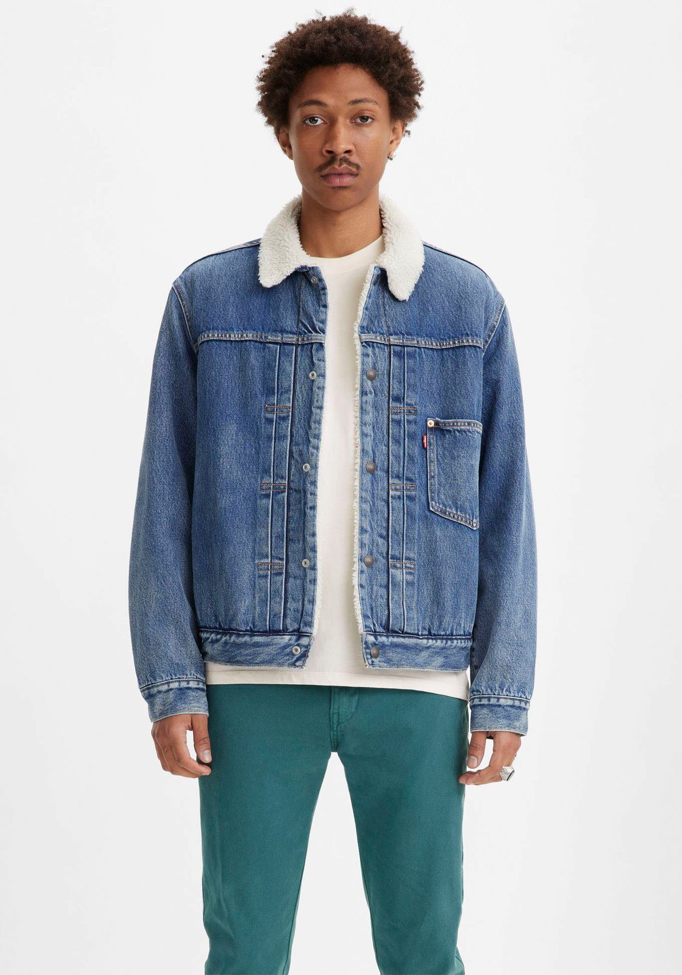 Levi's Jeansjack SHERPA TRUCKER met warm sherpa-voering heren tussenjacks maat XXL blauw