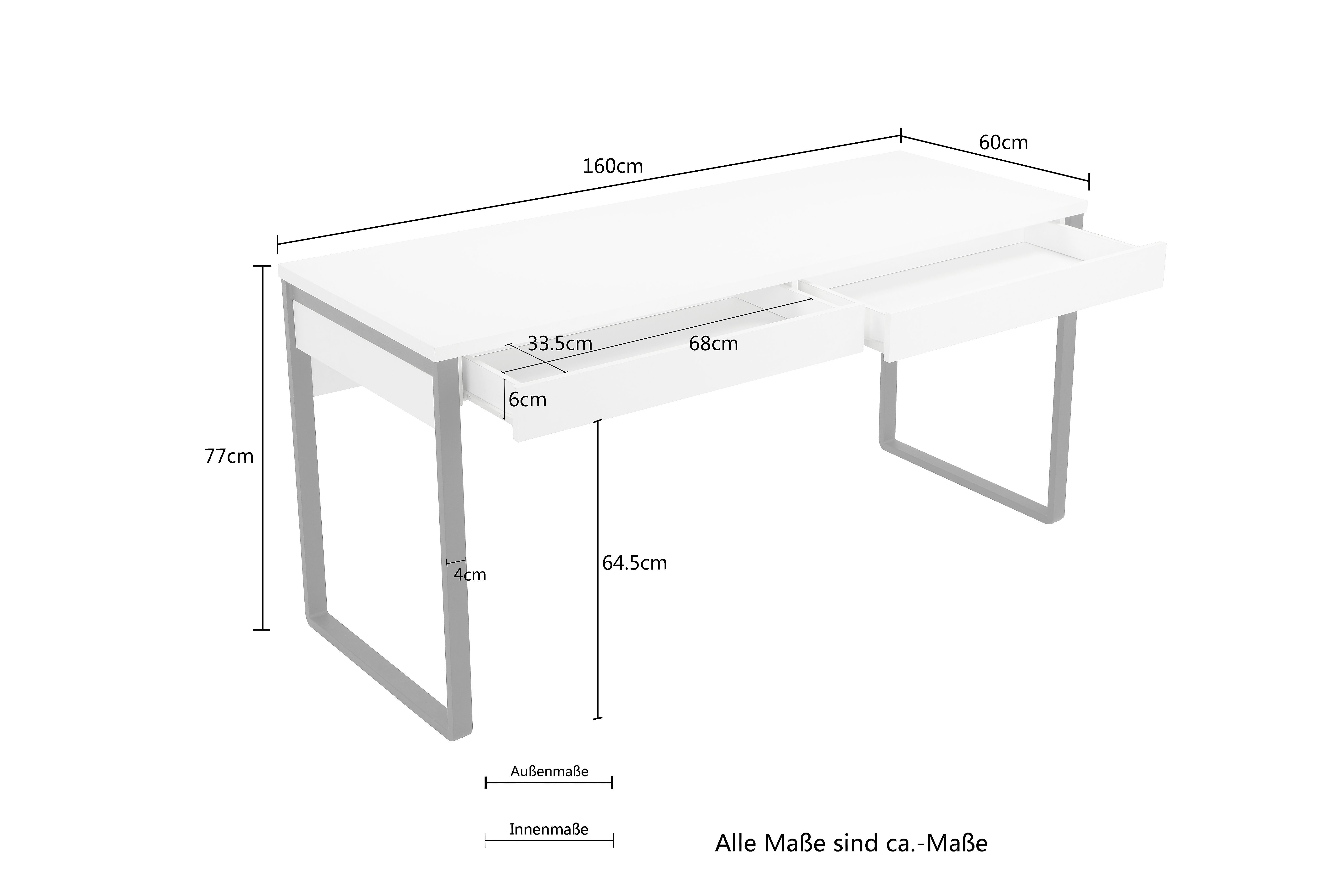 Places of Style Bureau Moid, Computertafel in modern design, Breedte 120/140/160 cm, met metalen poten & lade