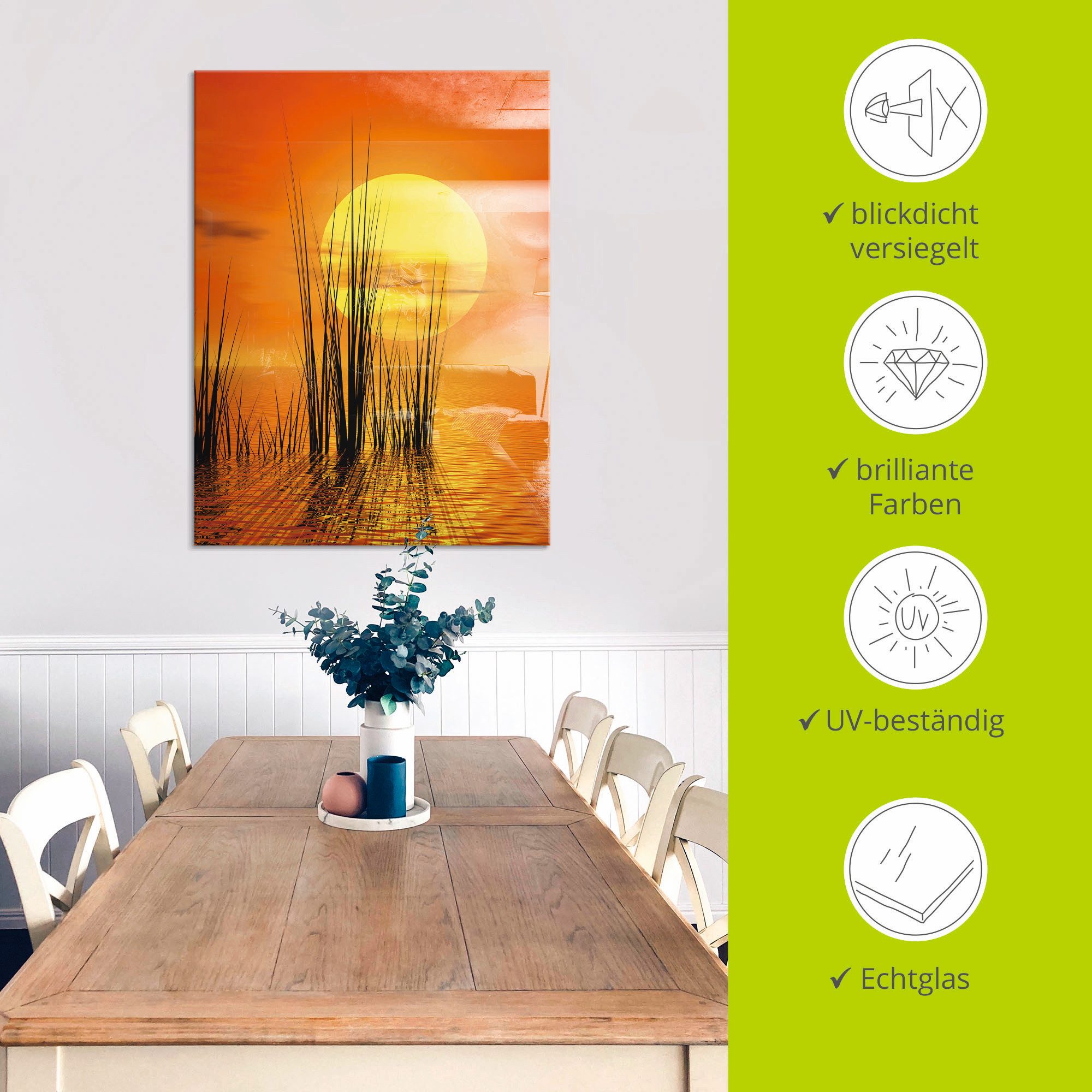 Artland Print op glas Zonsondergang met riet