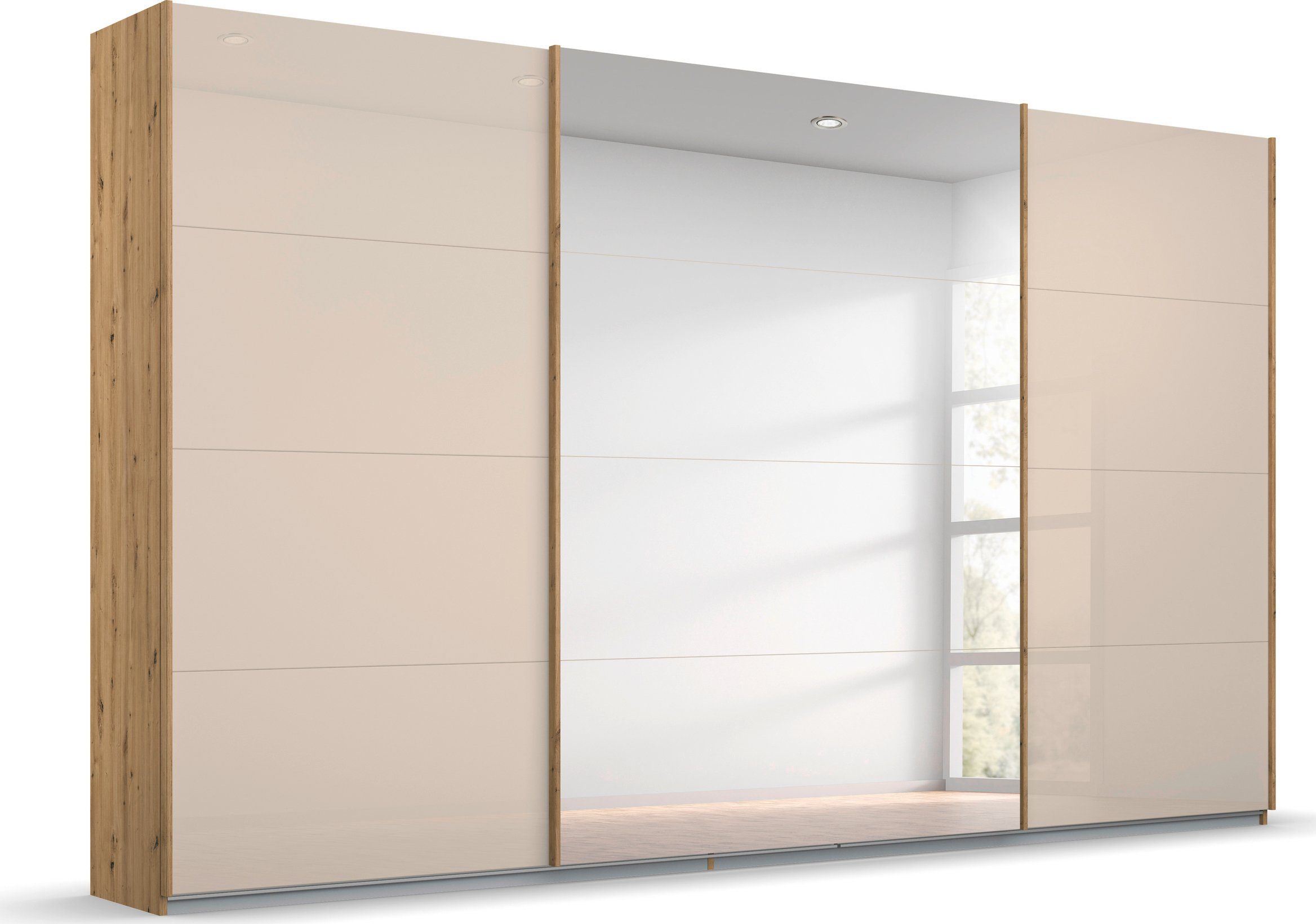 rauch Zweefdeurkast Kledingkast kast garderobe KOLUNA met glazen deuren en spiegel zweefdeurkasten beige