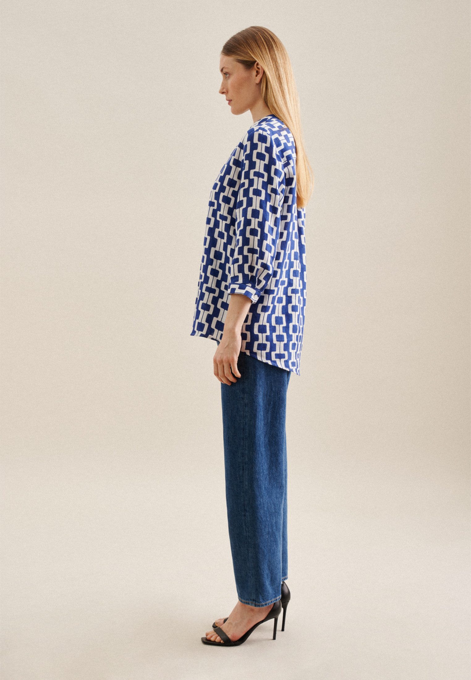 seidensticker Klassieke blouse Zwarte roos Tuniek kettingenprint