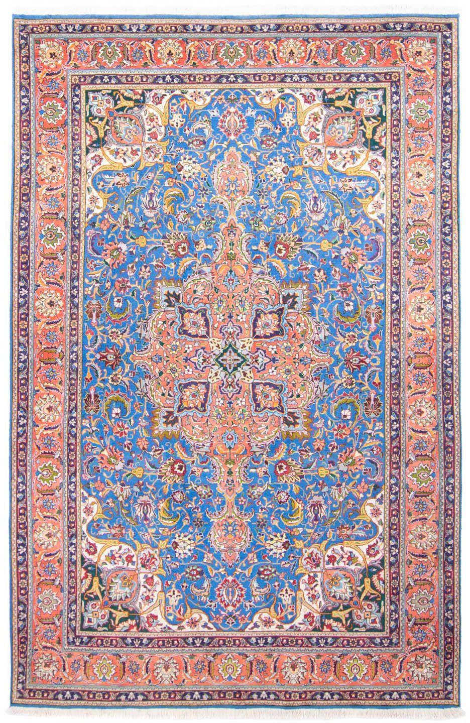 morgenland Wollen kleed Tabriz medaillon Blu 308 x 197 cm Uniek exemplaar met certificaat