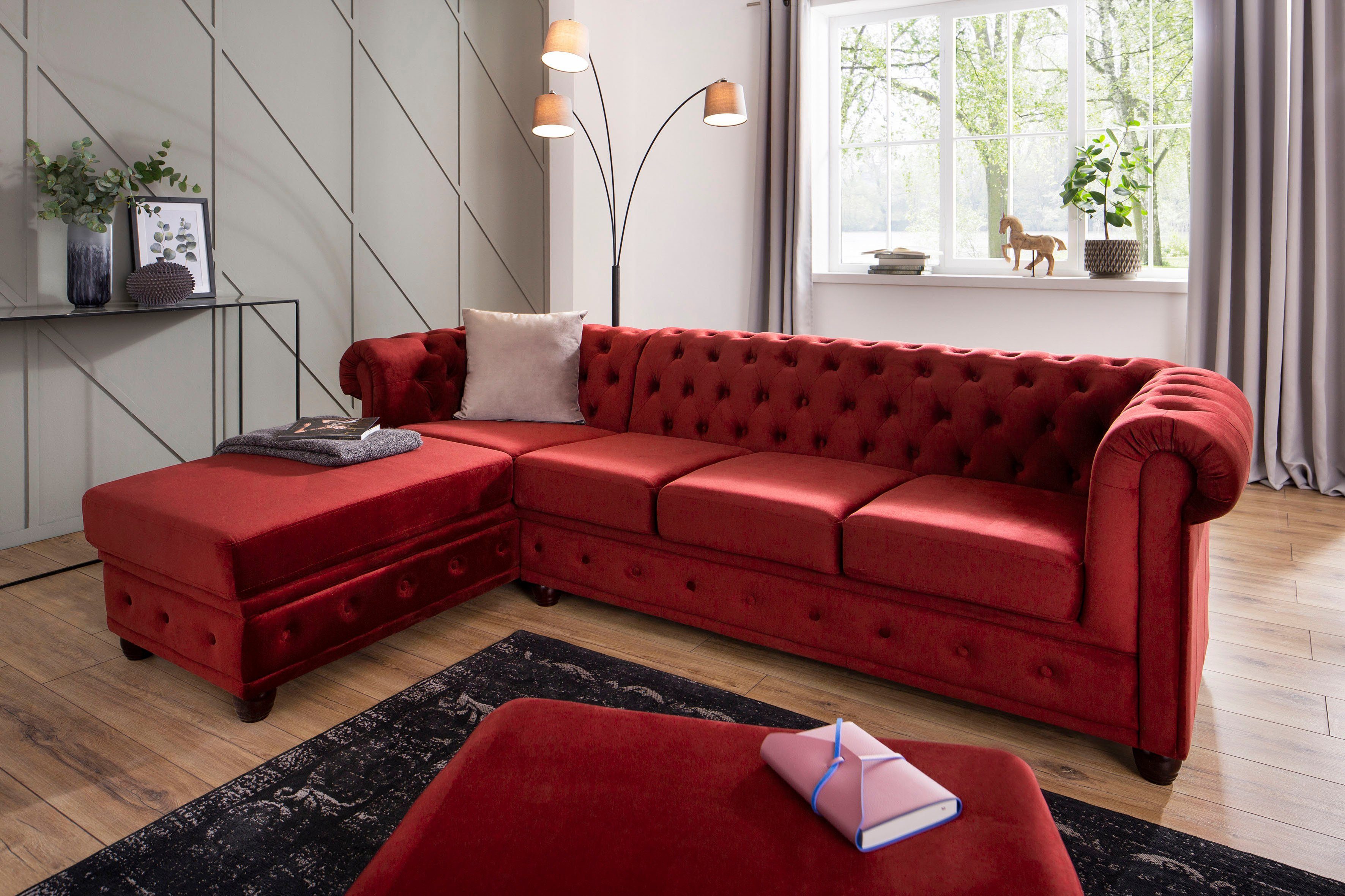 Home affaire Chesterfield-bank New Castle L-vorm hoogwaardige capitonnage in chesterfield-design, bxdxh: 255(171x72)