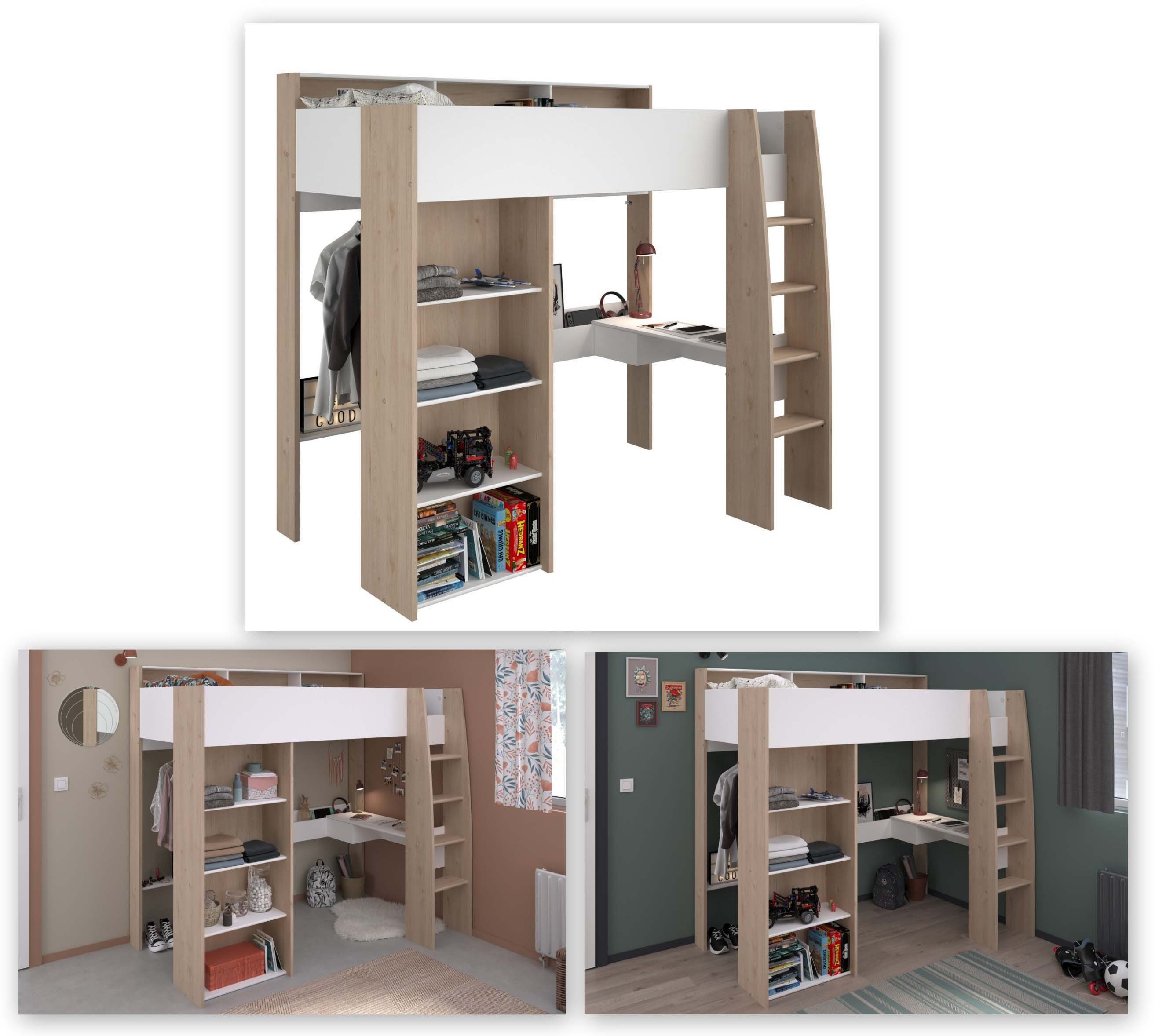 Parisot Hoogslaper Shelter 11 geïntegreerd bureau, ladder, rek, kledingstang, planken (1 stuk)