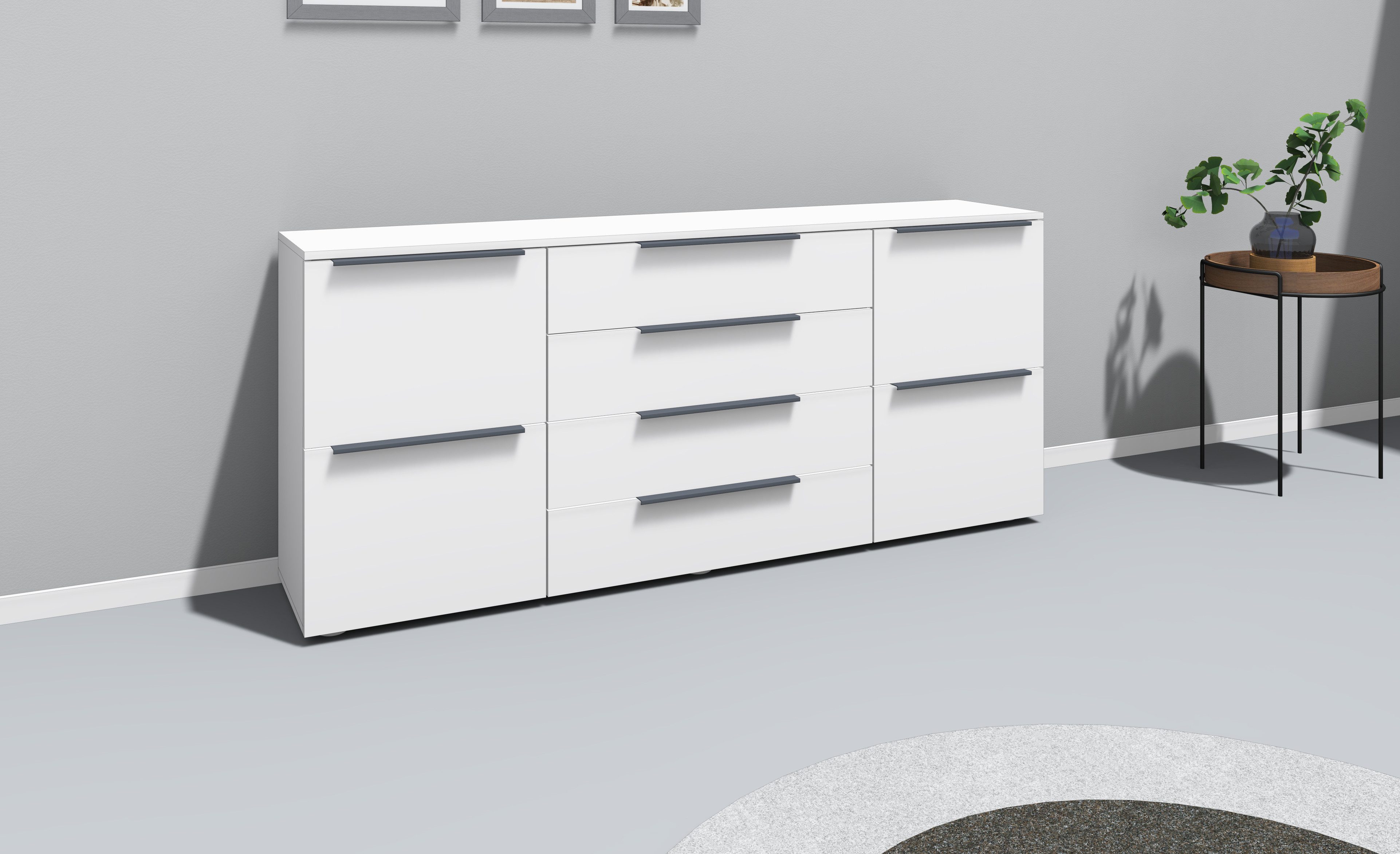 borchardt Möbel Dressoir Tom Breedte 166 cm, verstelbare legplanken, gelakte alu-profielgrepen