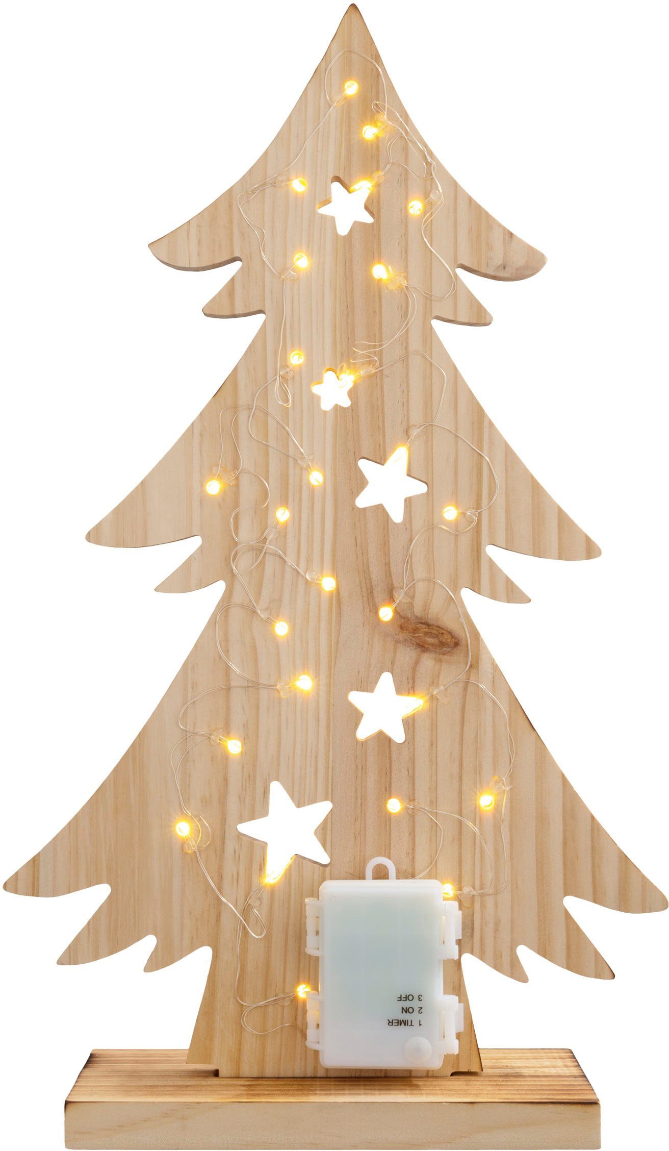 näve Led-boom Kerstboom, kerstdecoratie van hout Houten vloerlamp, hoogte ca. 47,5 cm, op batterijen (1 stuk)