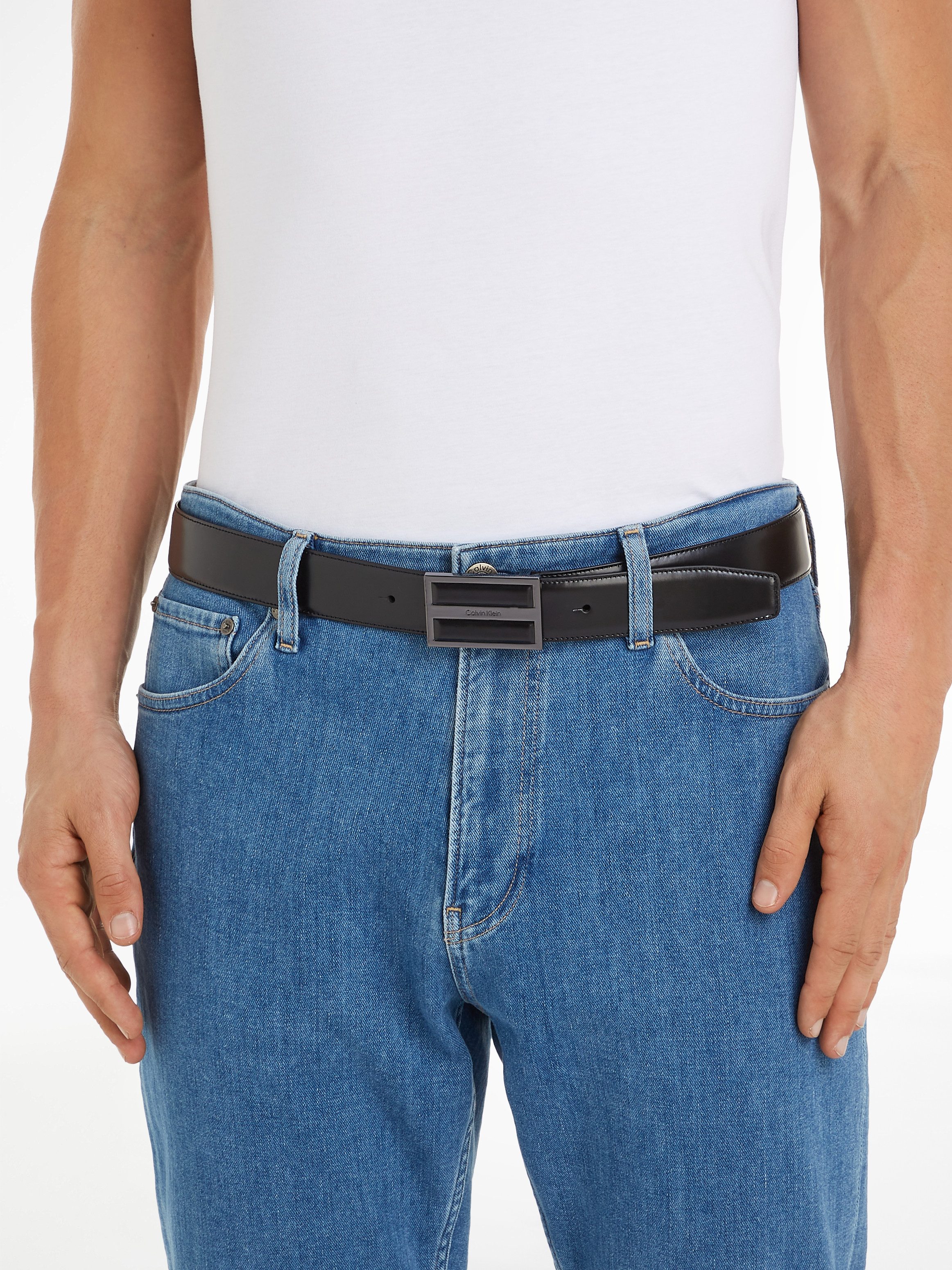Calvin Klein Leren riem LEATHER INLAY PLAQUE 35MM