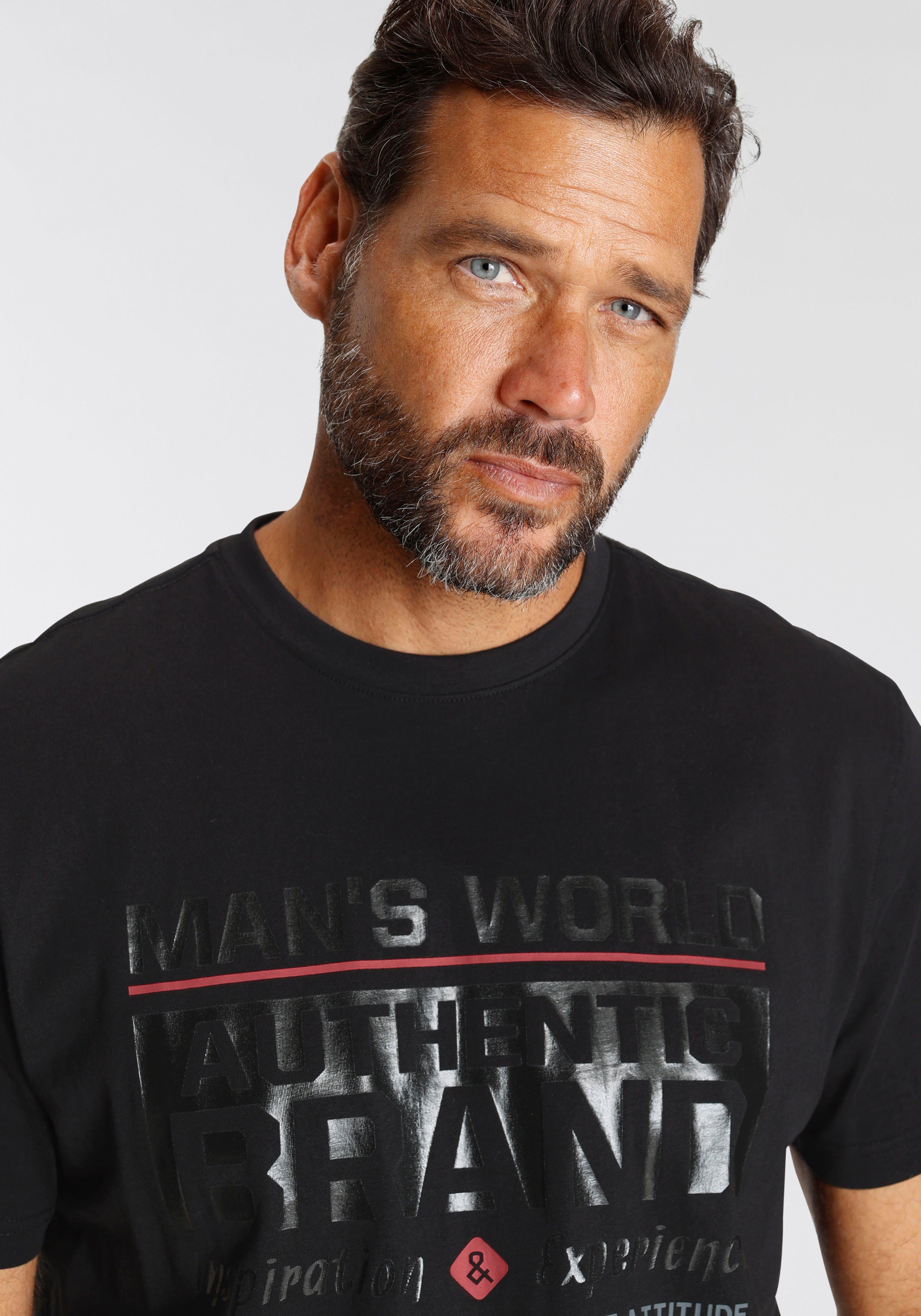 Man's World T-shirt Korte mouw, met print, ronde hals, van katoen, ook in grote maten