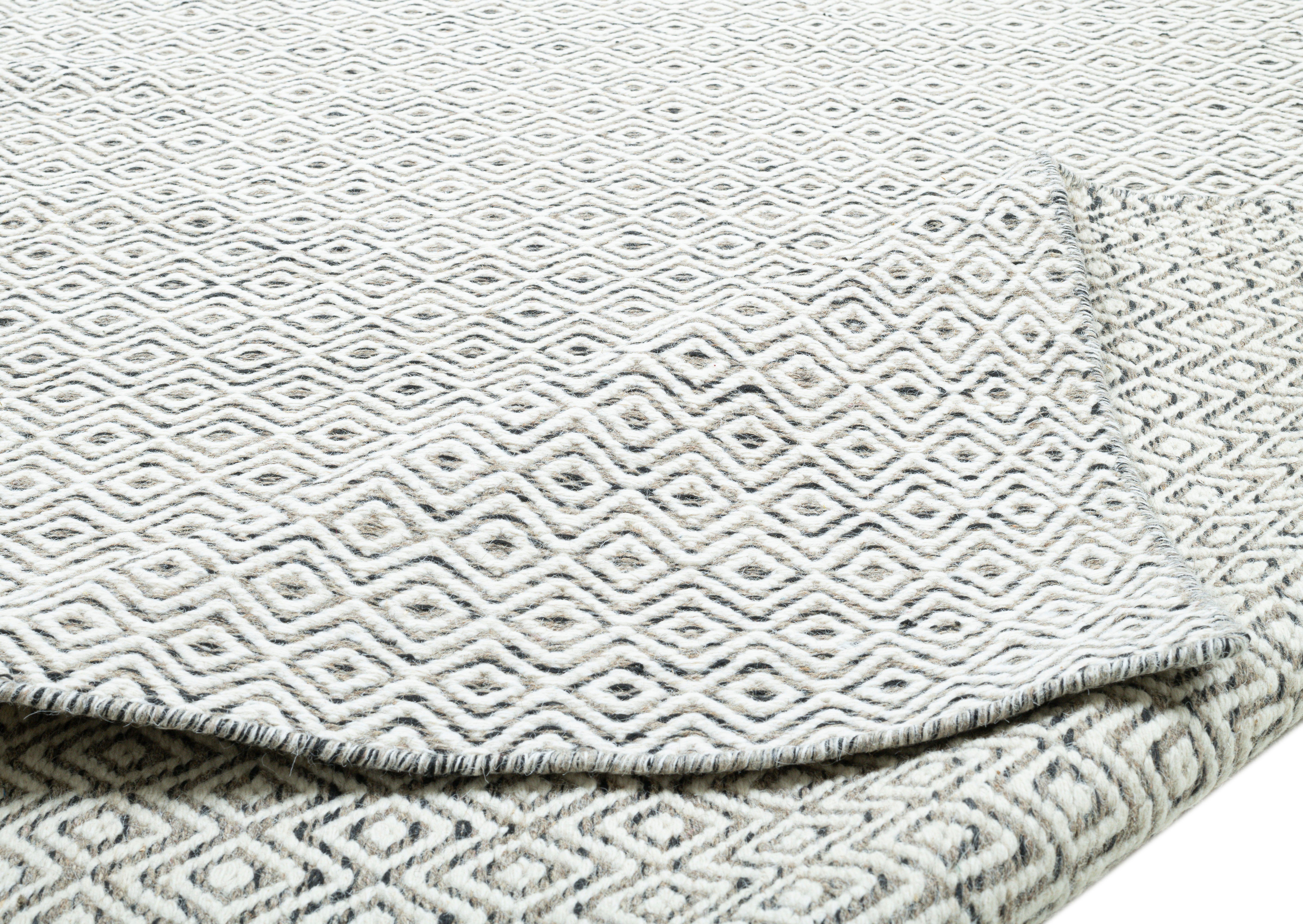 THEKO Wollen kleed Trondheim PO-502 Handgeweven vloerkleed, platweefsel, zuivere wol, met de hand geweven, ruitmotief