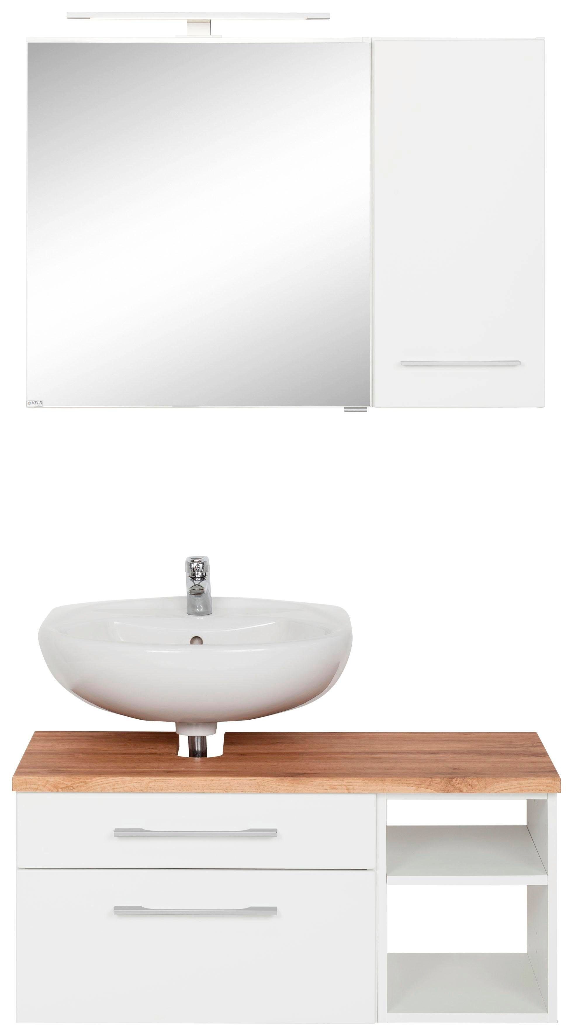 HELD MÖBEL Badkamerserie Davos Badkamer-spiegelkast met ledverlichting, hangend kastje en wastafelonderkast (3 stuks)