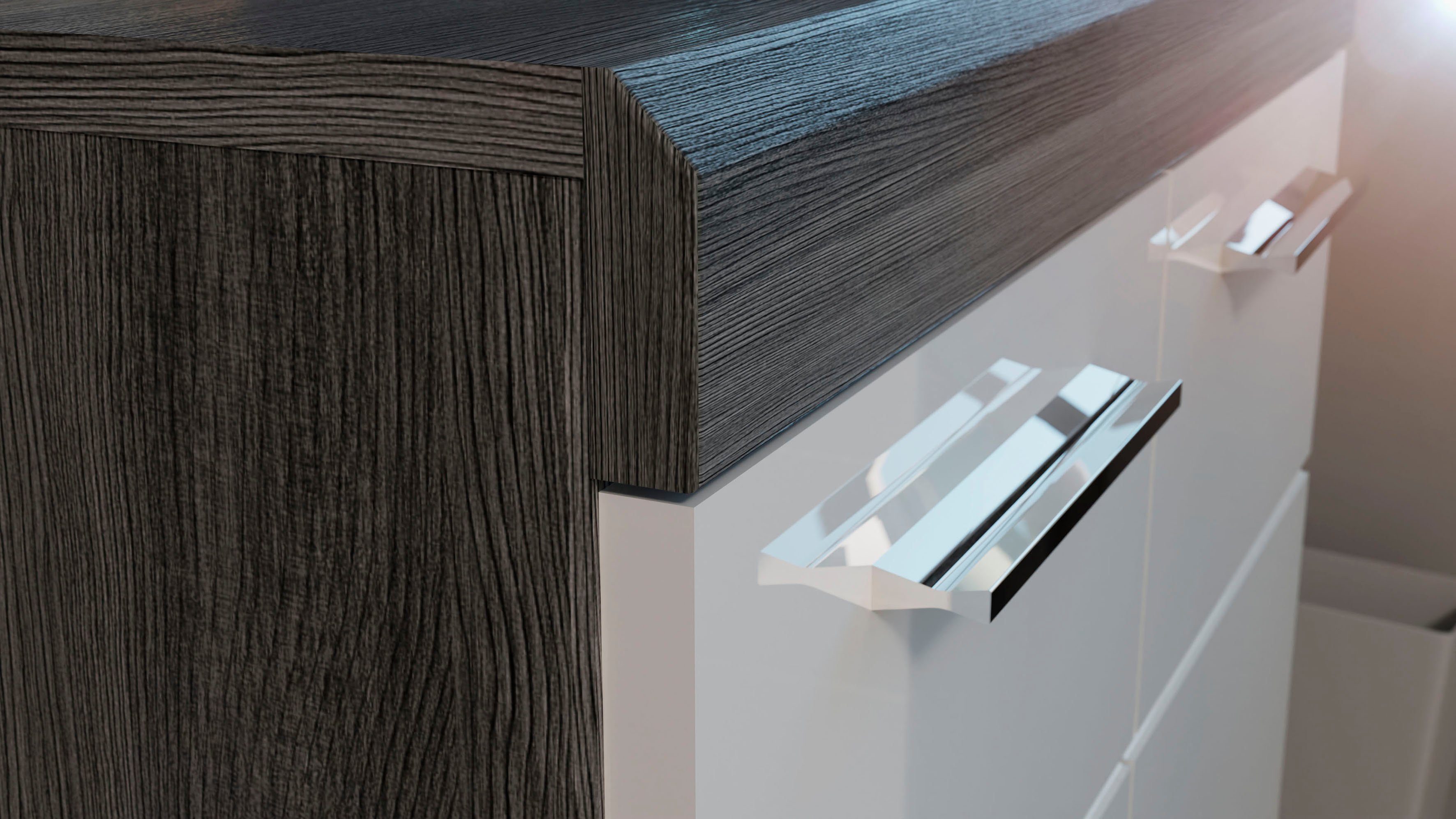 INOSIGN Kast Siena, breedte 80 cm, 1 deur, 2 legplanken, 3 vakken, 4 lades Front-groeffreesing, schoenenkommode, schoenenkast, buffetkast, sideboard