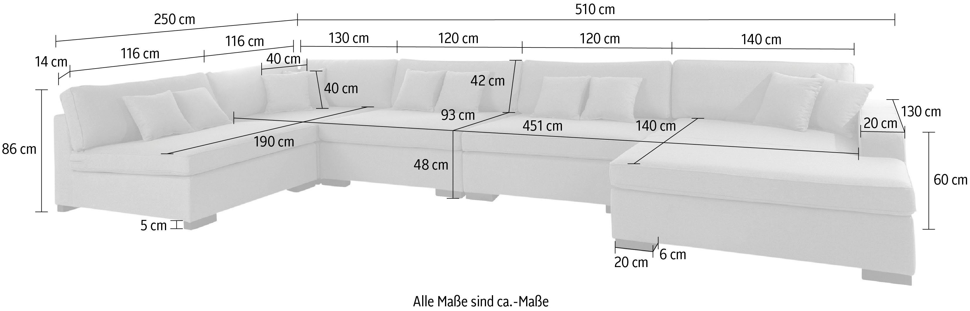 Guido Maria Kretschmer Home&Living Zithoek Skara XXL U-vorm Loungebank XXL met binnenveringsinterieur, in vele overtrekkwaliteiten