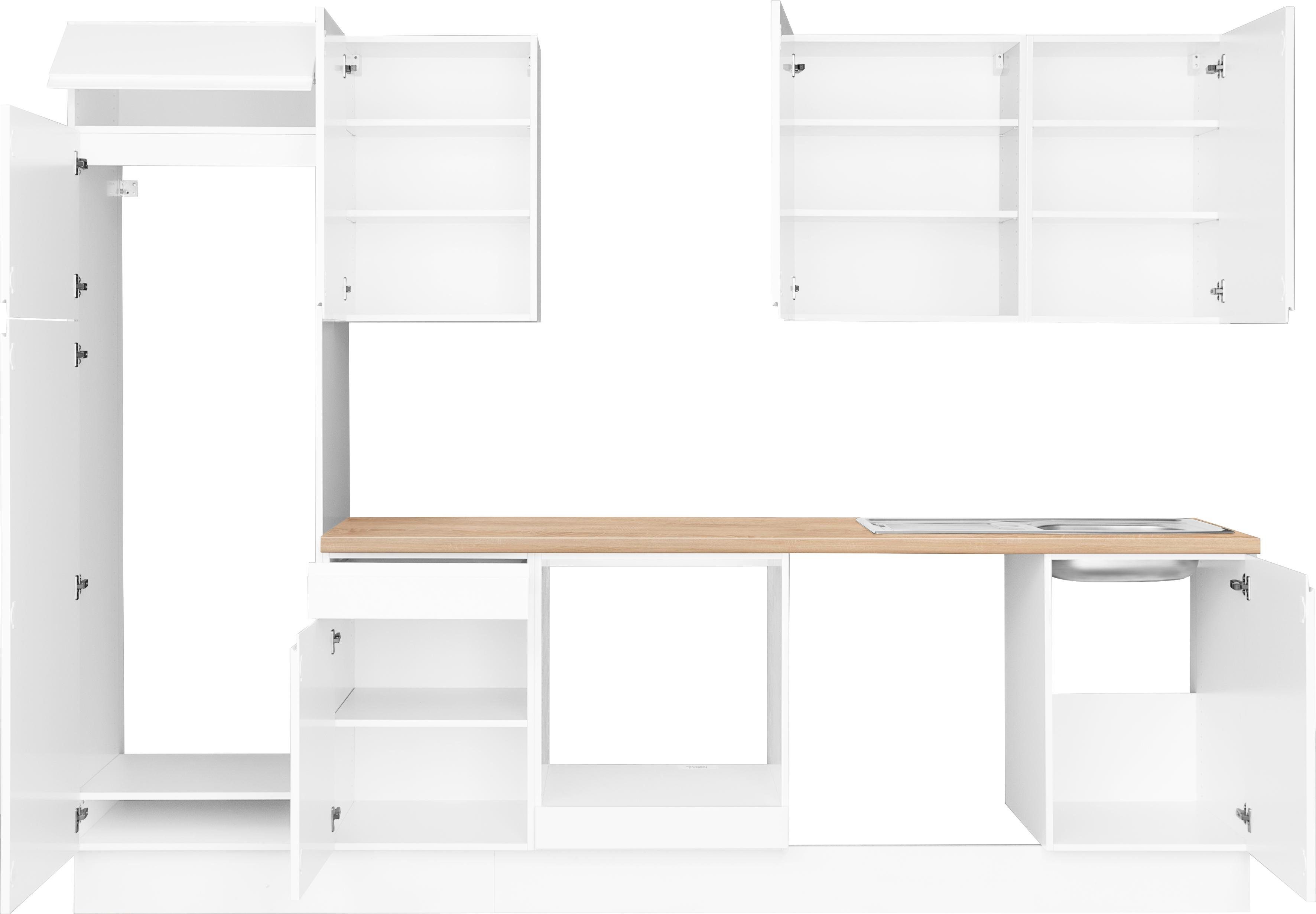 Kochstation Keukenblok KS-Avio 38 mm dikke werkblad en hoogglans fronten, breedte 280 cm