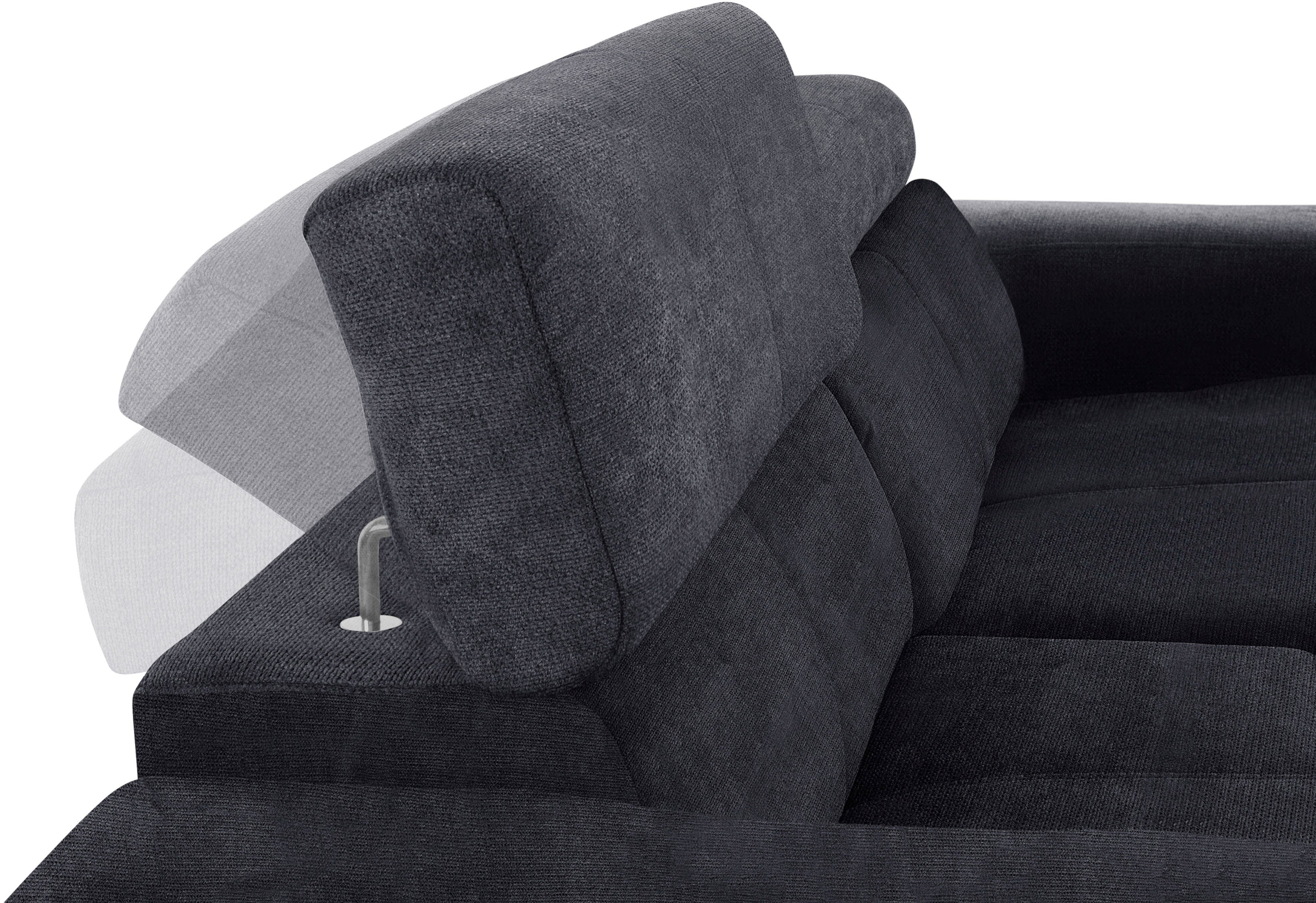 DOMO collection Hoekbank Brandon kleine versie BxDxH: 214x100x80 cm Met verstelbare hoofdsteun, ook in leer en cord, L-model