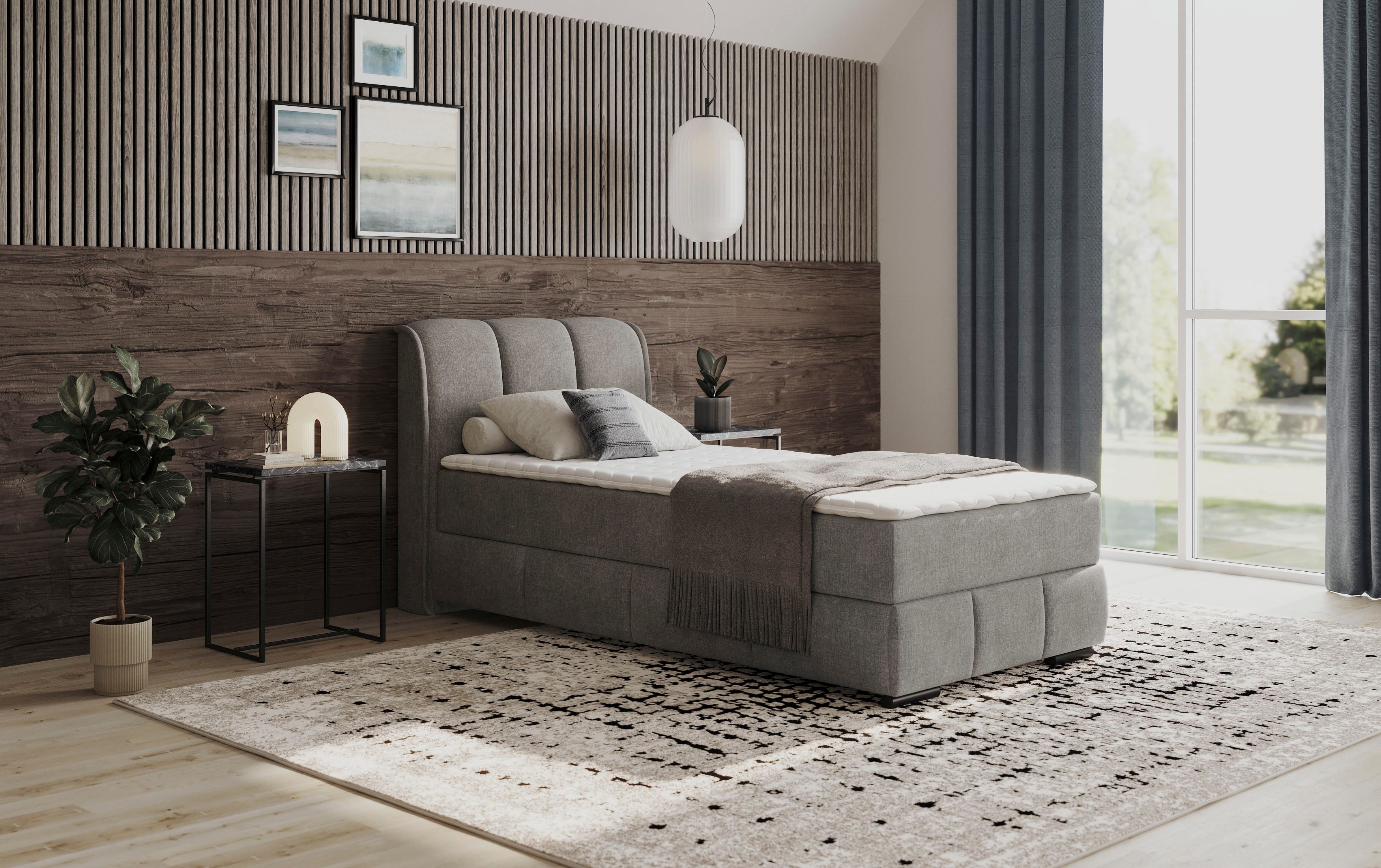 Mr. Couch Boxspring Bethany met bedkist, incl. matras Topmatras en sierkussen, in verschillende hardheden beschikbaar boxsprings grijs