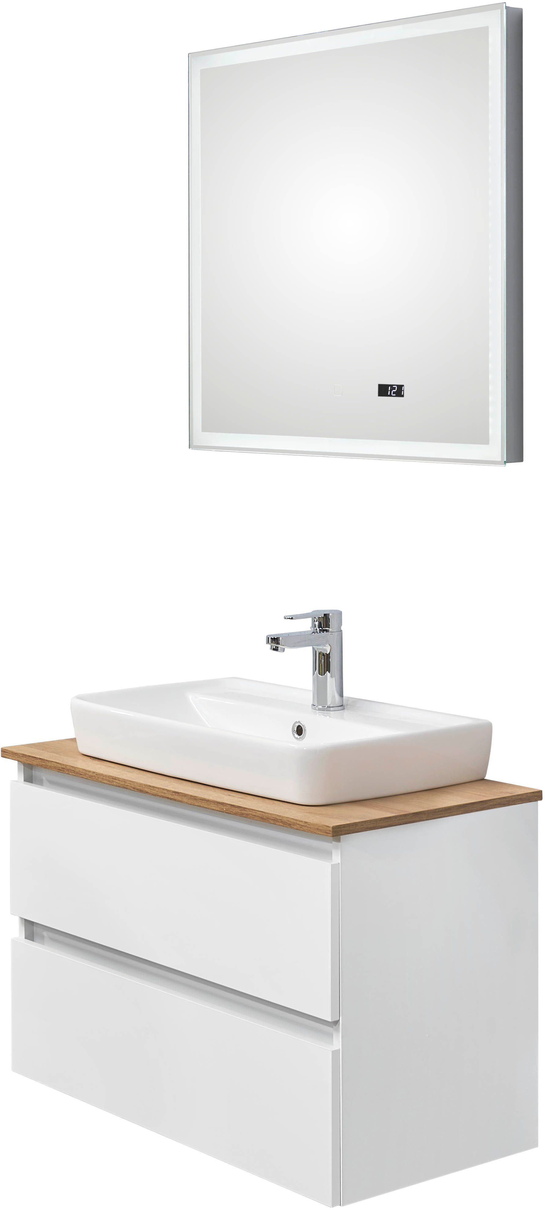 Saphir Badkamerserie Quickset 360 2-delig, keramieken opzetwasbak met led-spiegel (4-delig)