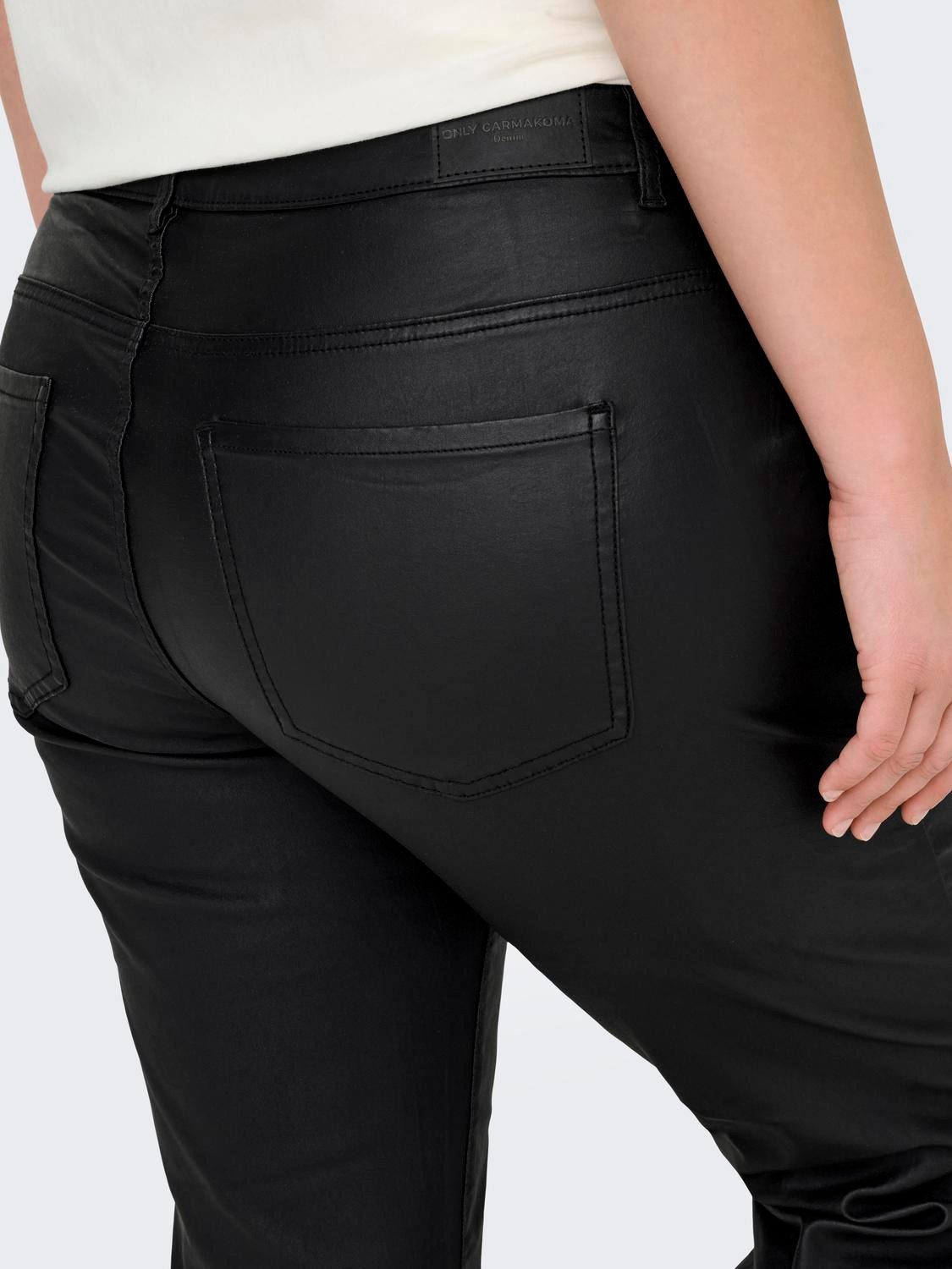 ONLY CARMAKOMA Imitatieleren broek CARBLUSH MID FLARED COATED PNT NOOS