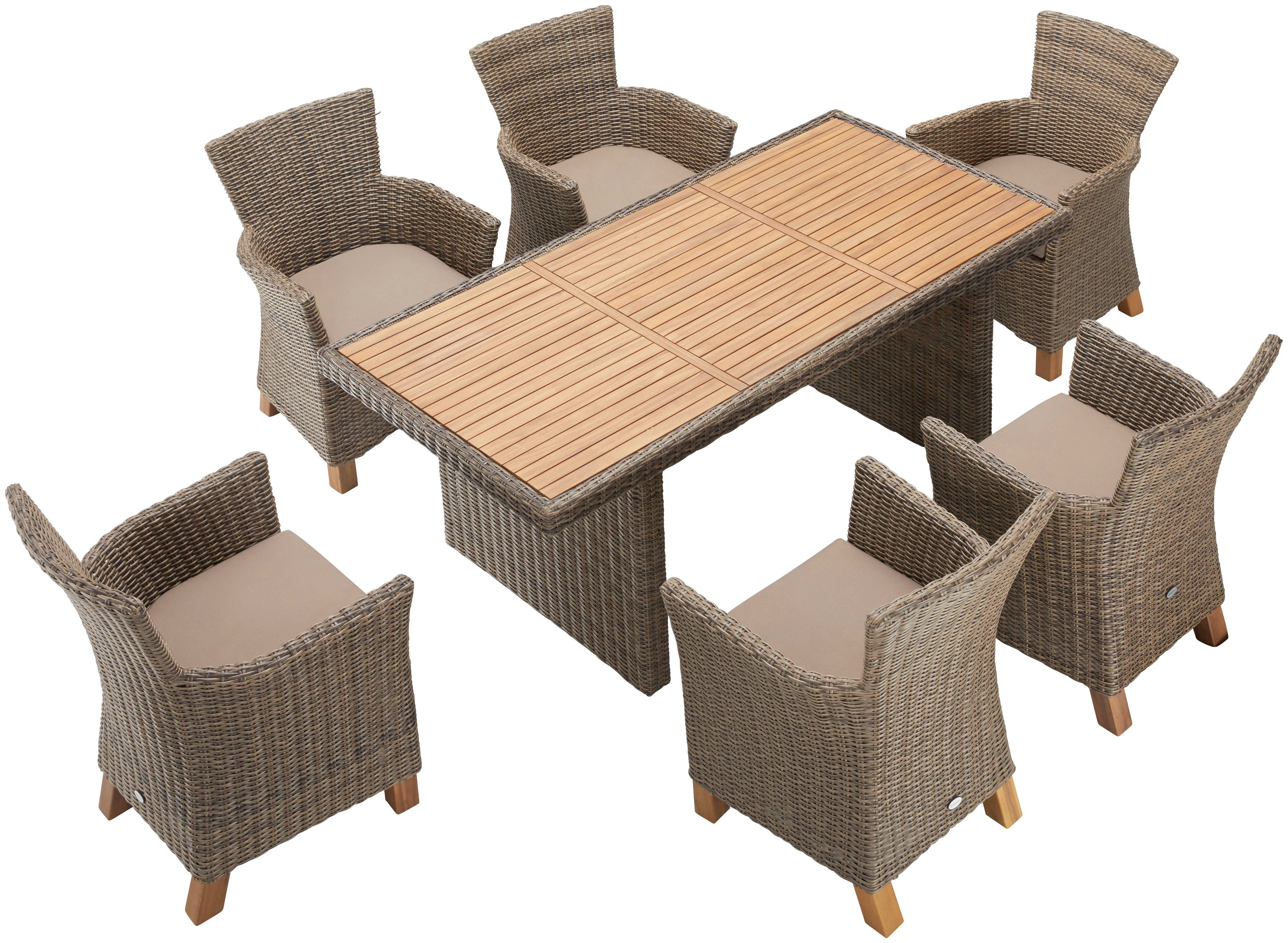 MERXX Tuin-eethoek Toscane Aluminium, polyrotan, acaciahout FSC 100%, geschikt voor 6 personen (13-delig)