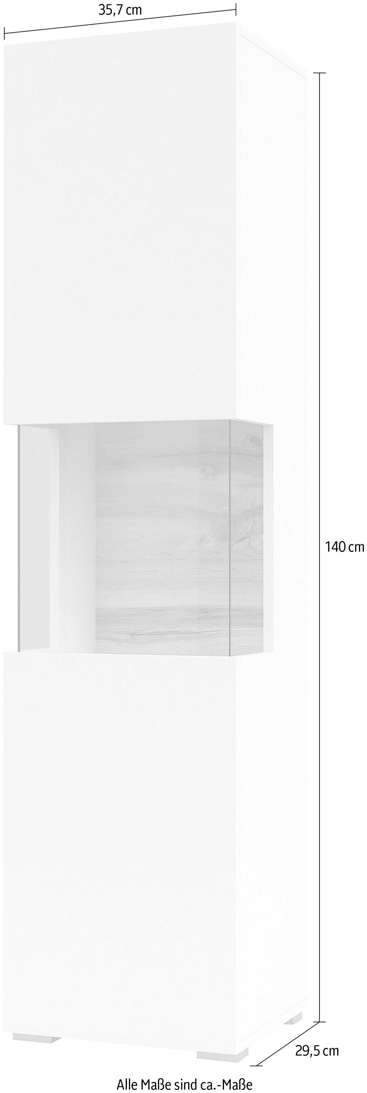 INOSIGN Vitrinekast Ava, breedte 36 cm, hangend en staand te monteren moderne greeploze vitrinekast, hoge kast met hoekverglazing