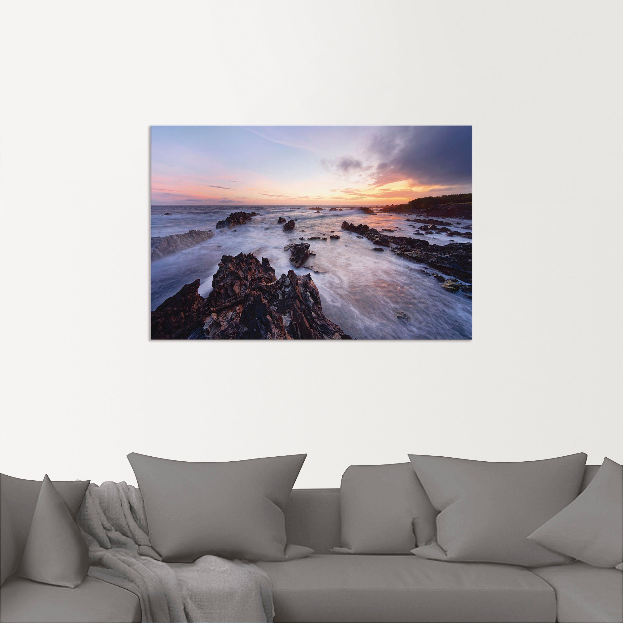 Artland Artprint Wilde kust in het avondlicht als artprint van aluminium, artprint op linnen, muursticker of poster in verschillende maten
