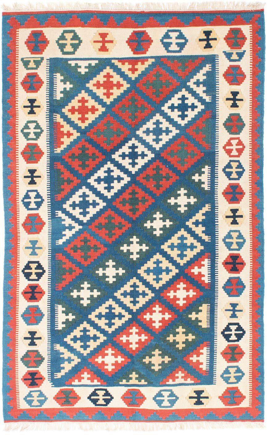 morgenland Wollen kleed Kelim Fars Nomadisch blu 185 x 112 cm Oriëntaalse look