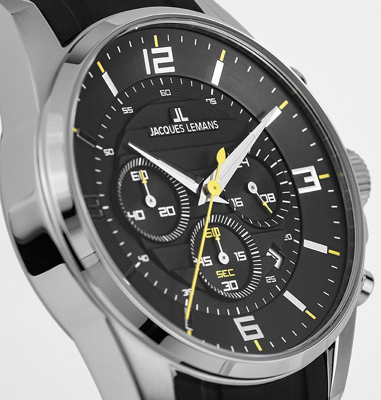 Jacques Lemans Chronograaf Liverpool, 1-2118A Quartz horloge, armbandhorloge, herenhorloge, tot 10 bar waterdicht, siliconen band