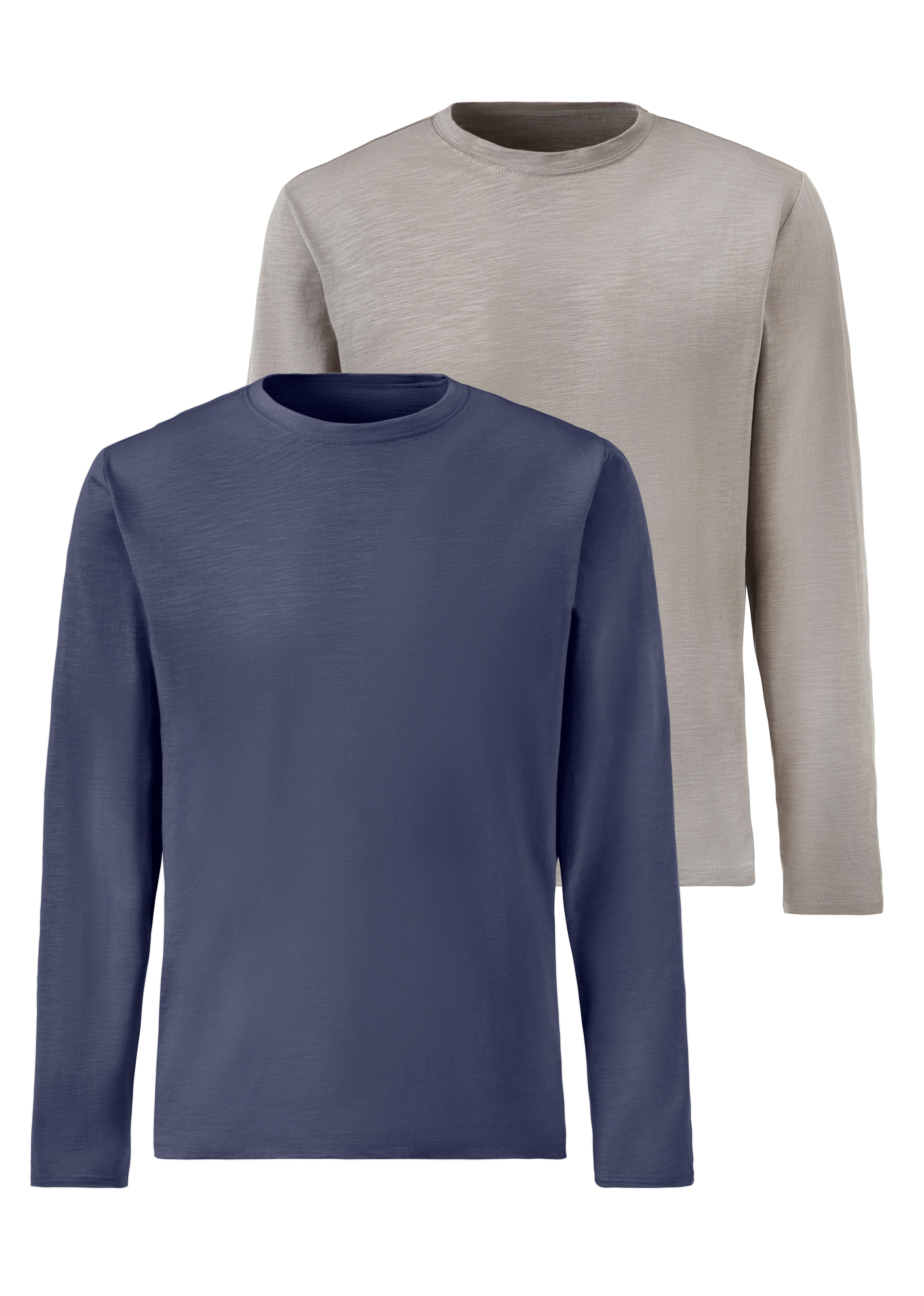 John Devin Shirt met lange mouwen , longsleeve in hoogwaardige slub-garen kwaliteit (2-delig, Set van 2)