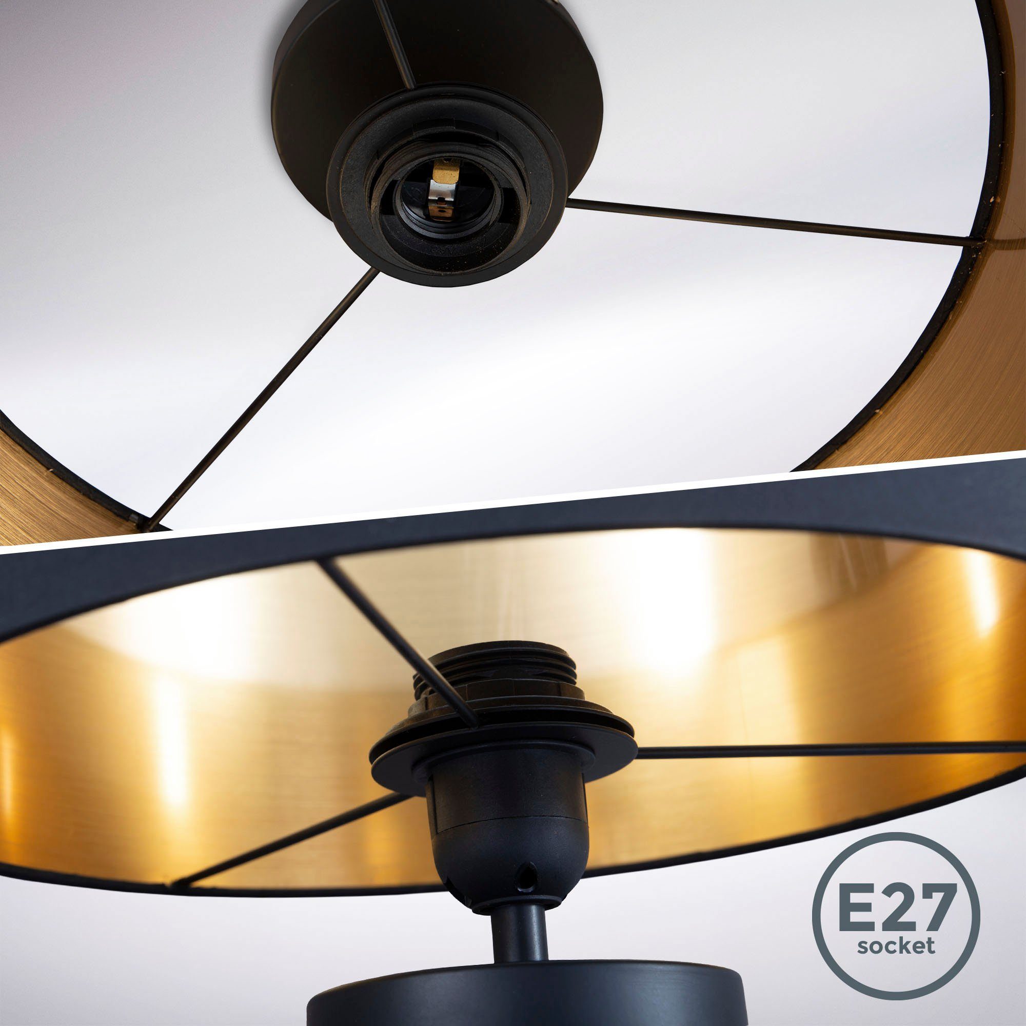 B.K.Licht Plafondlamp BK_SD1420 Plafondlamp, met stoffen kap, Ø30cm, zwart-goudkleur, E27 (1 stuk)