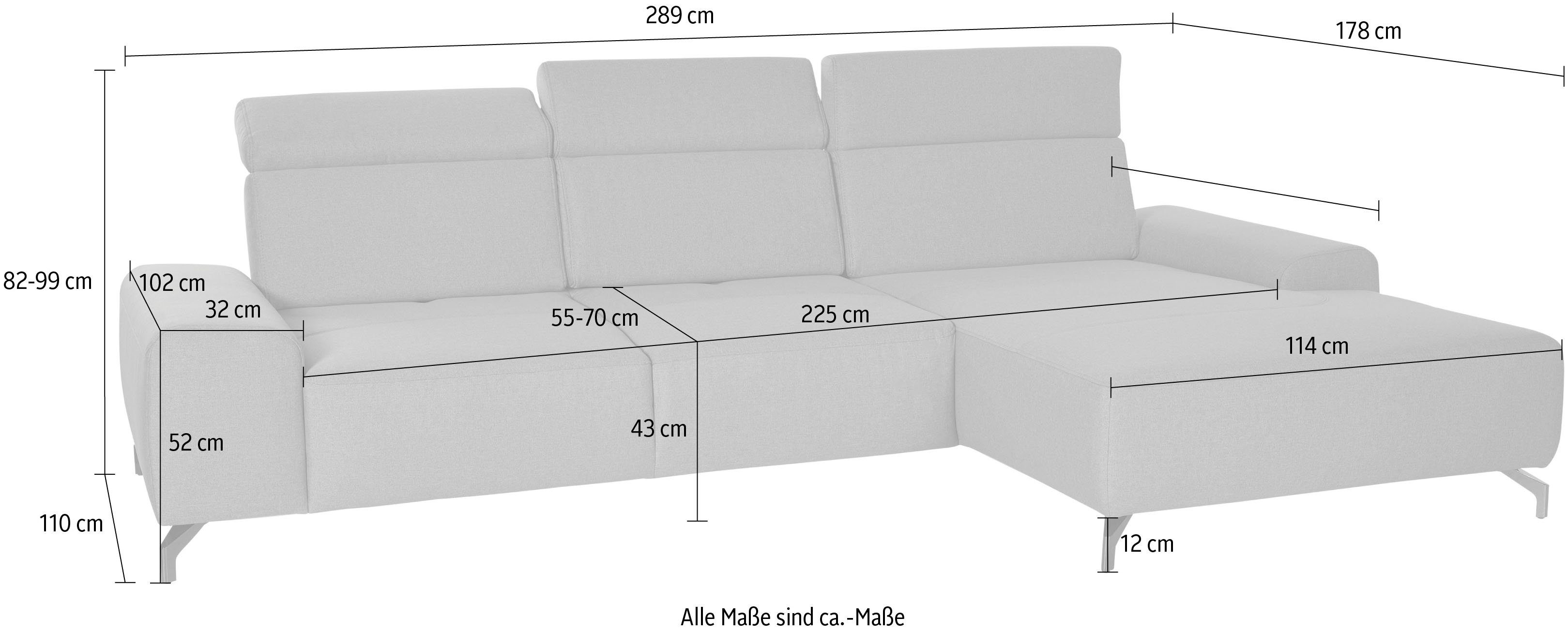 sit&more Hoekbank Gizeh L-vorm Poothoogte 12 cm, inclusief zitdiepteverstelling en verstelbare hoofdsteun