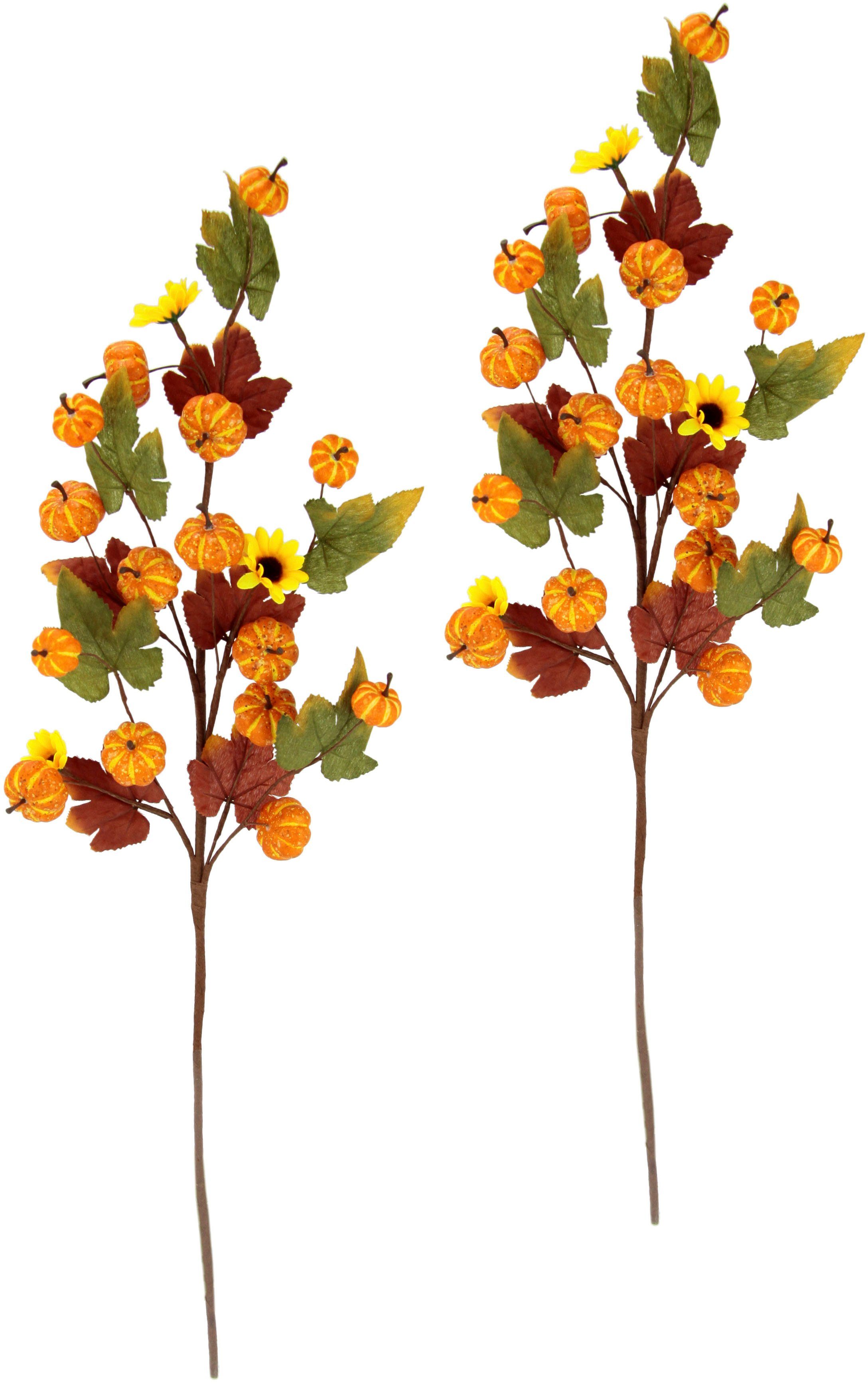 I.GE.A. Kunsttak Herfsttakken Met zonnebloemen, kalebassen en herfstbladeren, set van 2 (2 stuks)