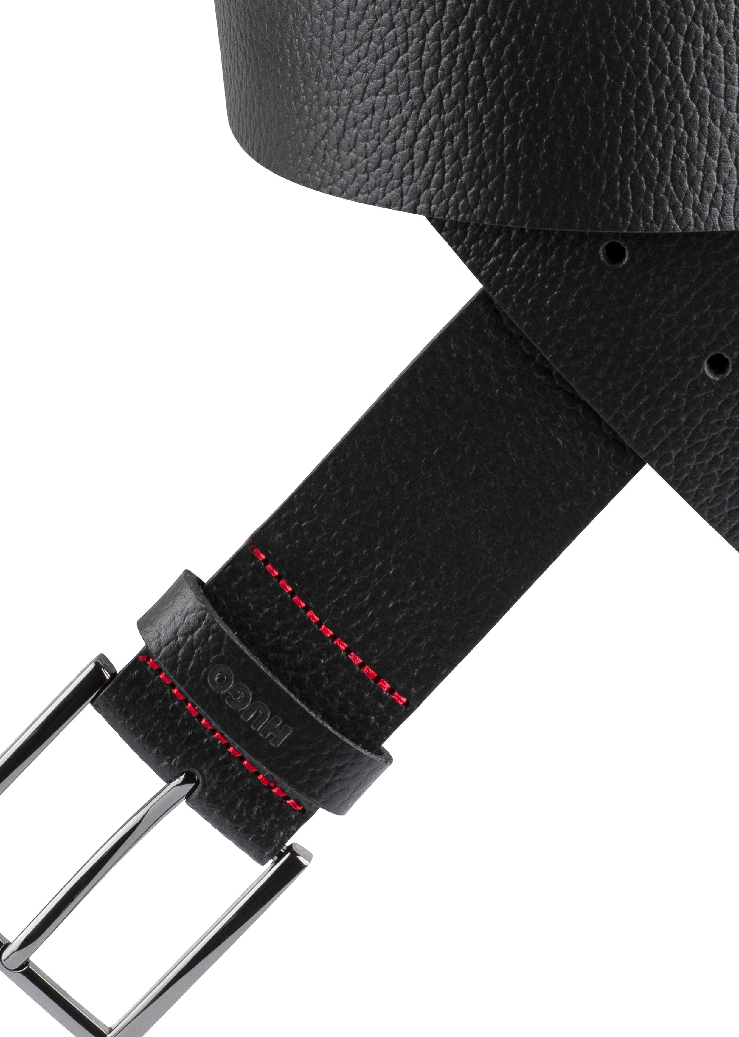 HUGO Leren riem Giaspo-Gr Sz40 10 met rode contrastnaad